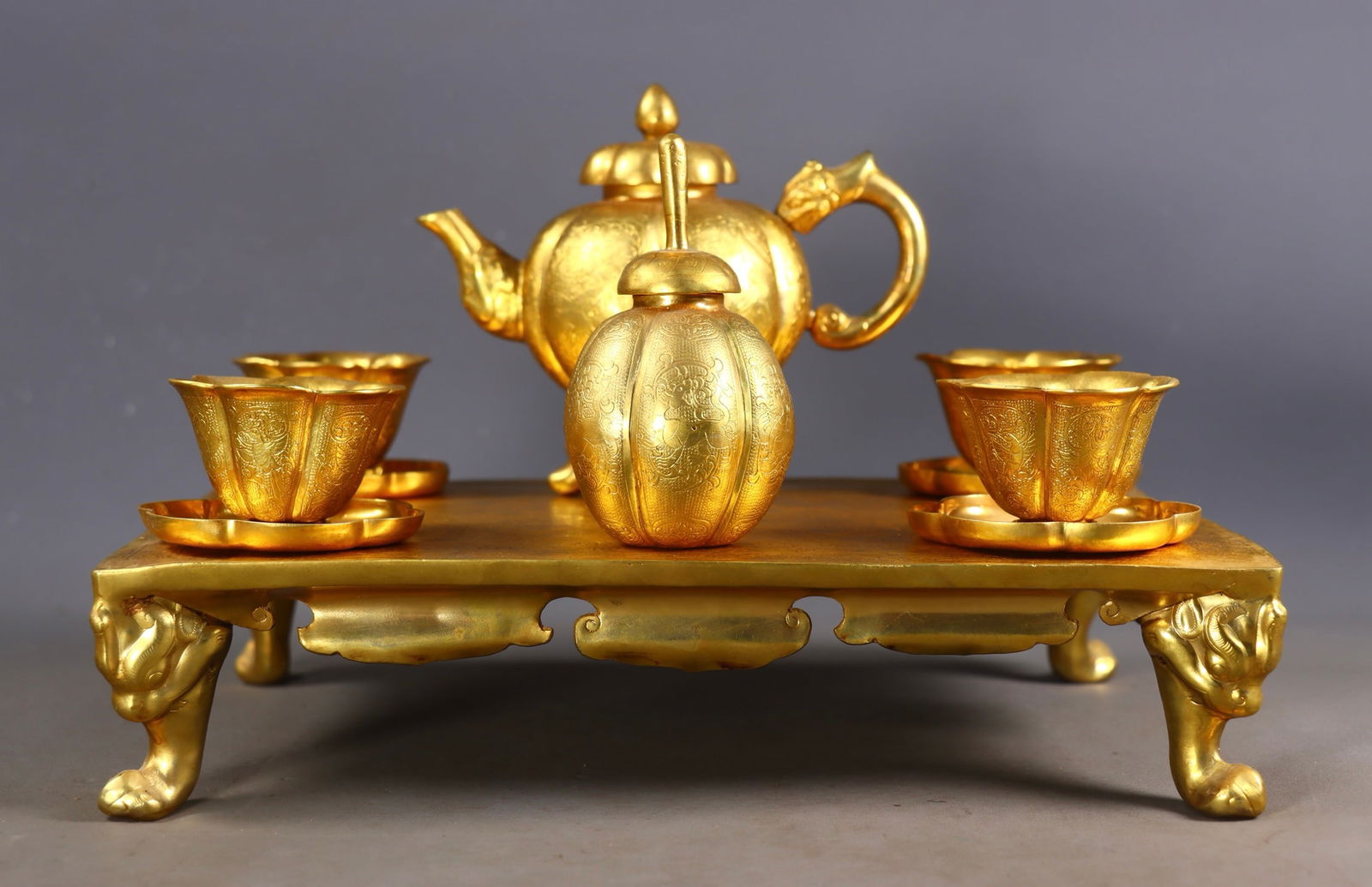 A Set of Fine Gilt Bronze Auspicious Beast Pattern Teapot Cup (1 of 9)