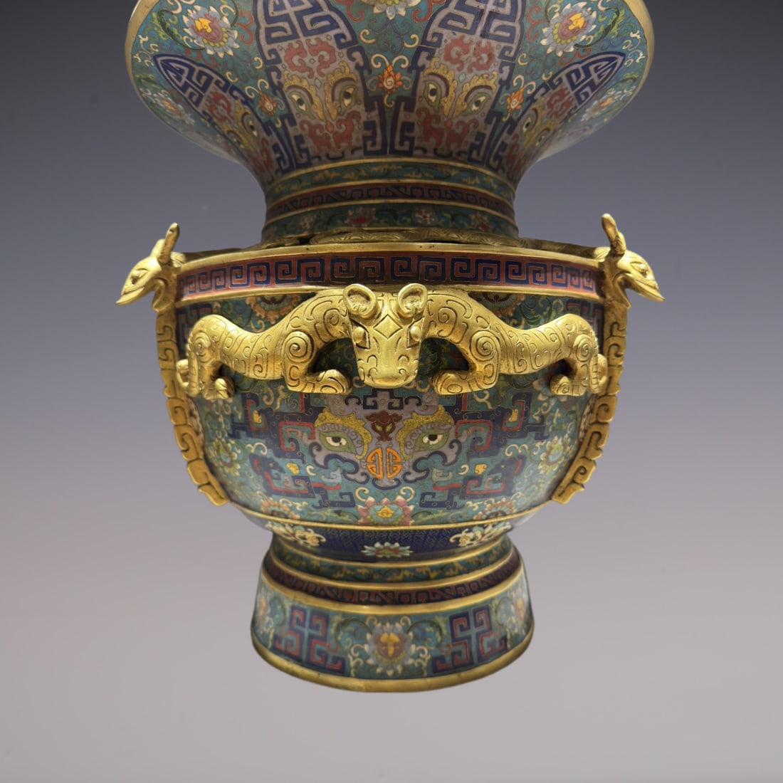 An Exquisite Cloisonne Lotus Pattern Beast-Face Pattern Vase - 4