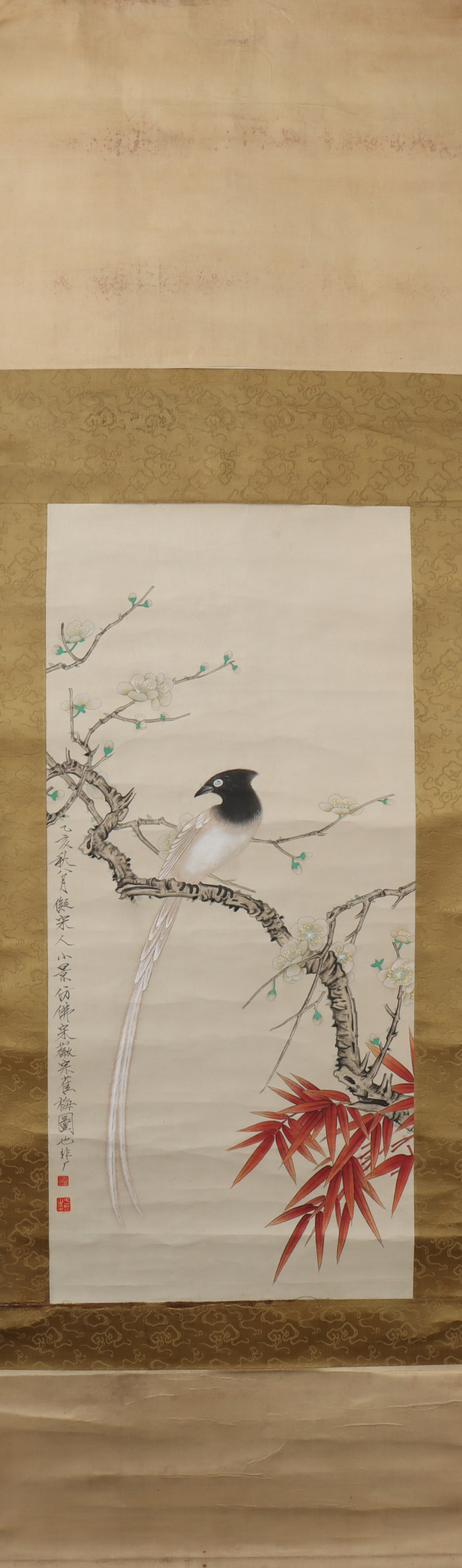 A Chinese Vertical Scroll Ink Painting of Flower and Bird on Paper (1 of 4)