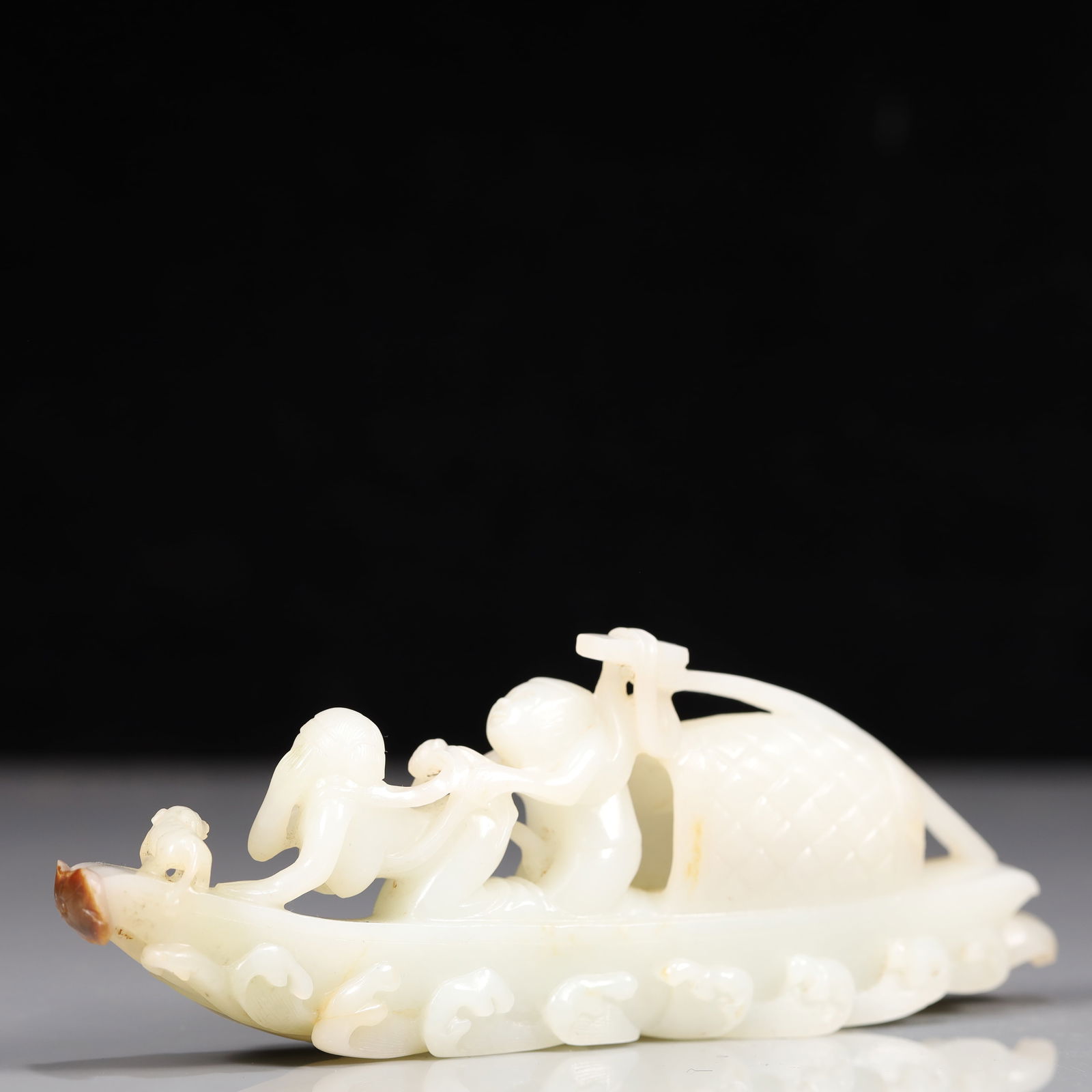 A Exquisite White Jade Boat Ornament - 5