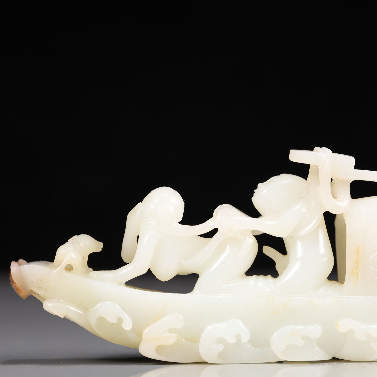 A Exquisite White Jade Boat Ornament - 7