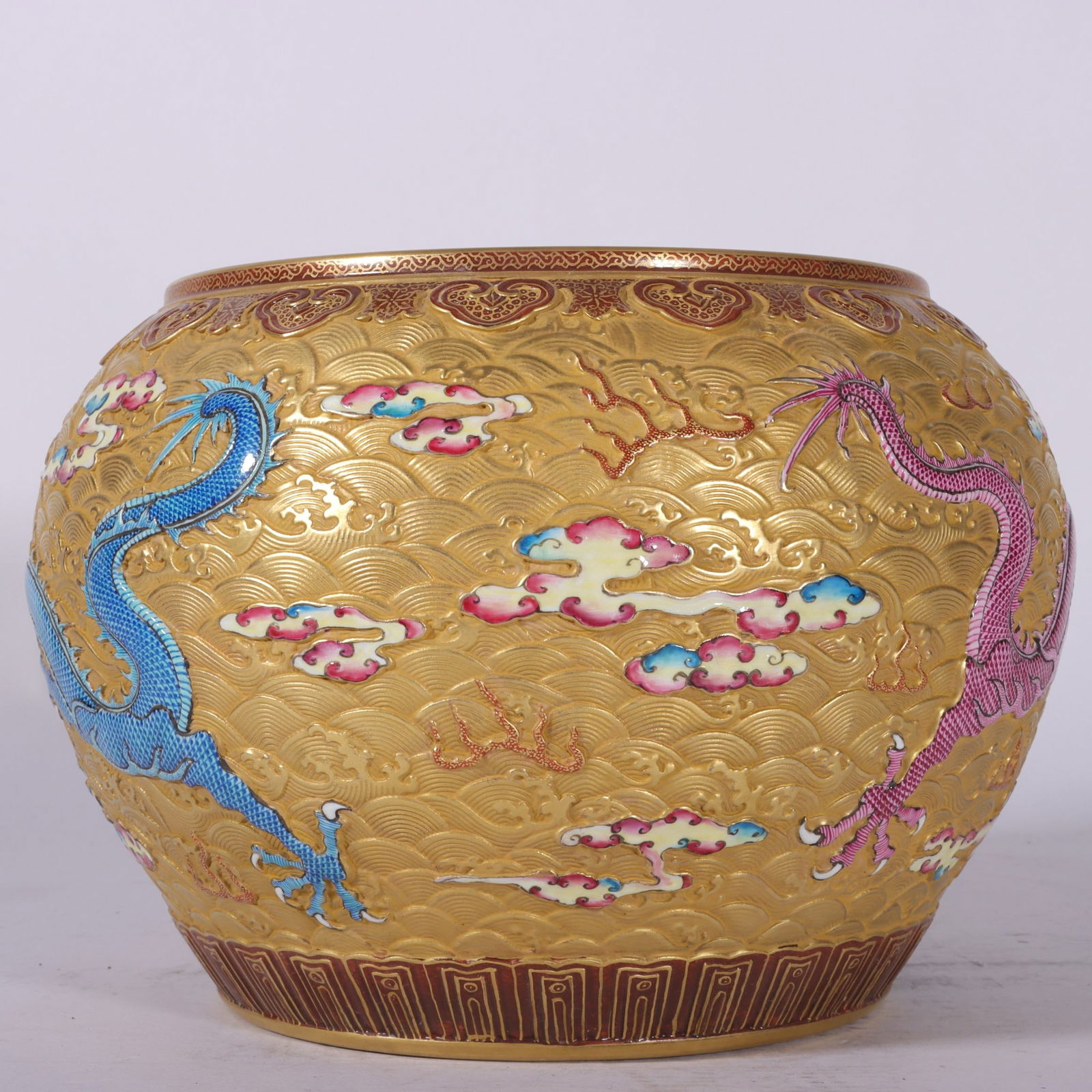 An Exquisite Enamel Seawater Pattern Dragon Pattern Brush Washer - 4