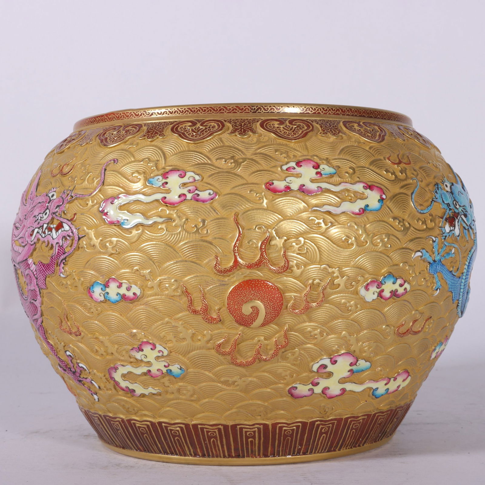 An Exquisite Enamel Seawater Pattern Dragon Pattern Brush Washer - 7