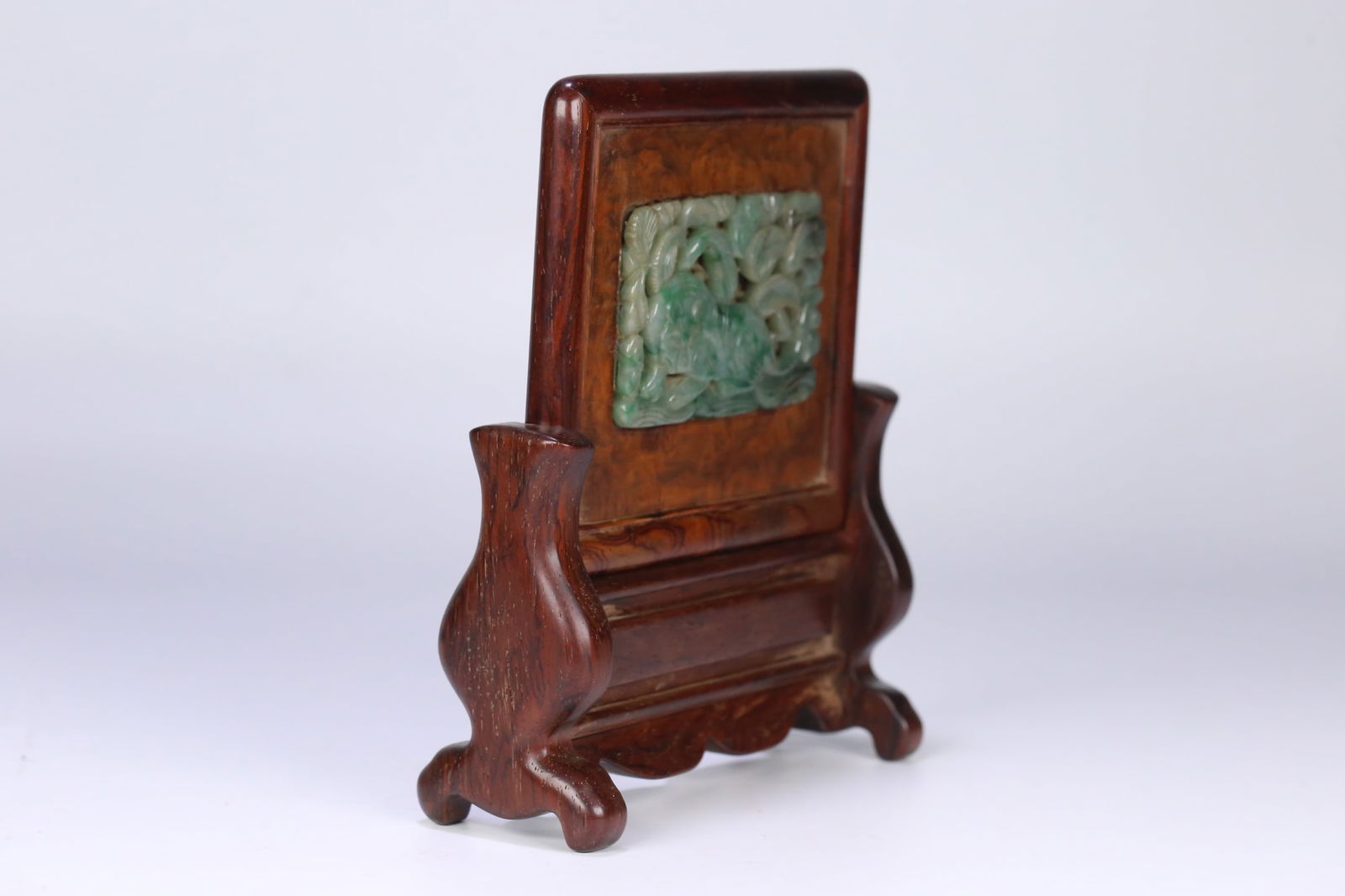 An Exquisite Wood Inlaid Jadeite Tiger Pattern Screen - 2