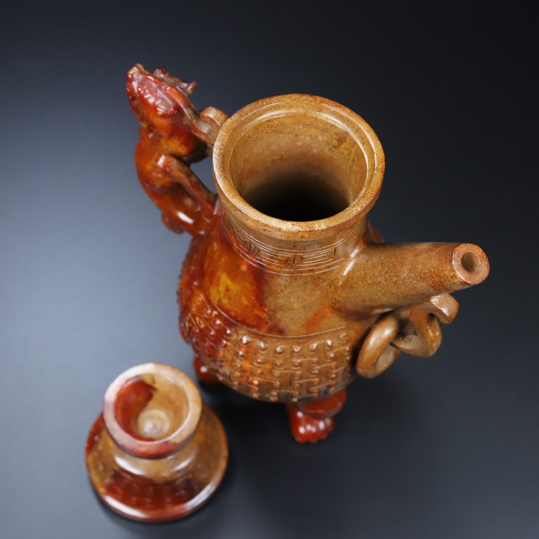 An Exquisite White Jade Tripod Ewer Cup - 10