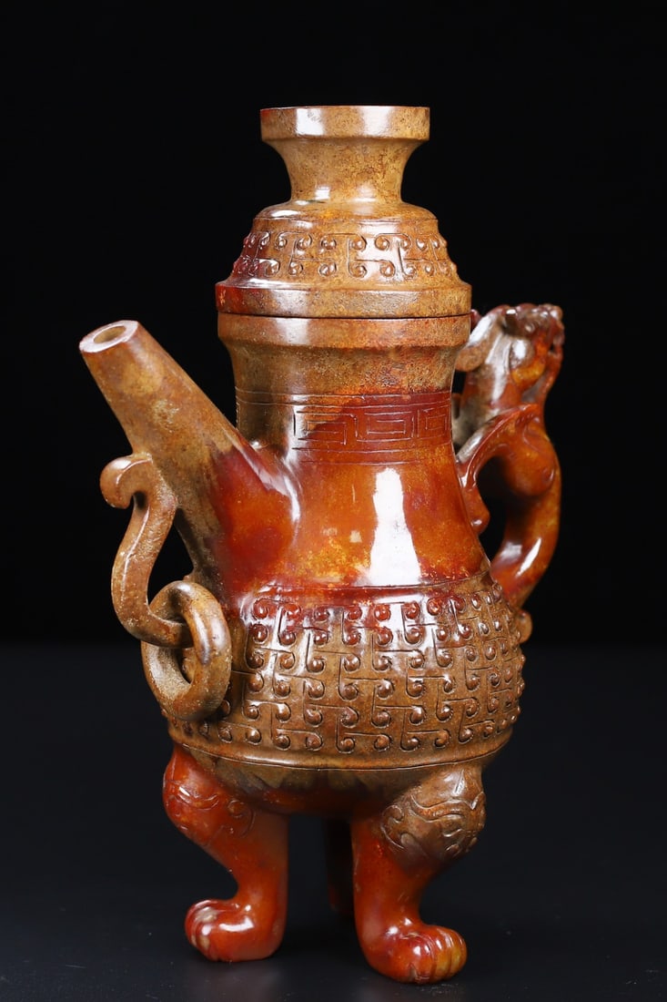 An Exquisite White Jade Tripod Ewer Cup - 4