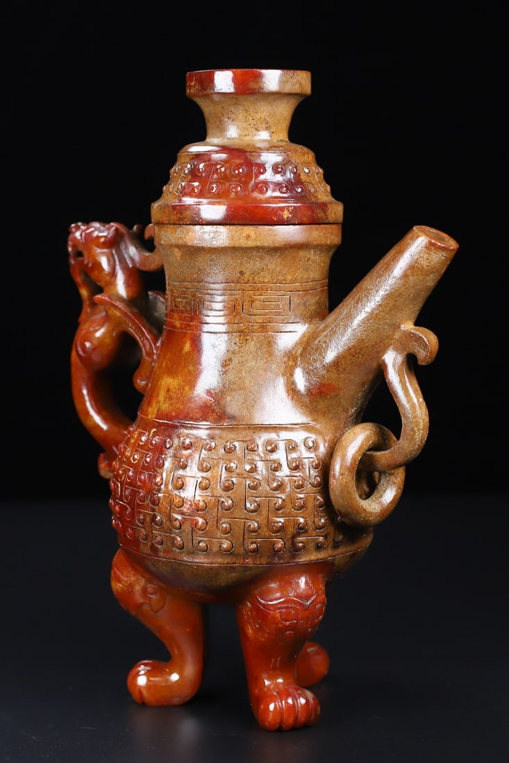 An Exquisite White Jade Tripod Ewer Cup - 5