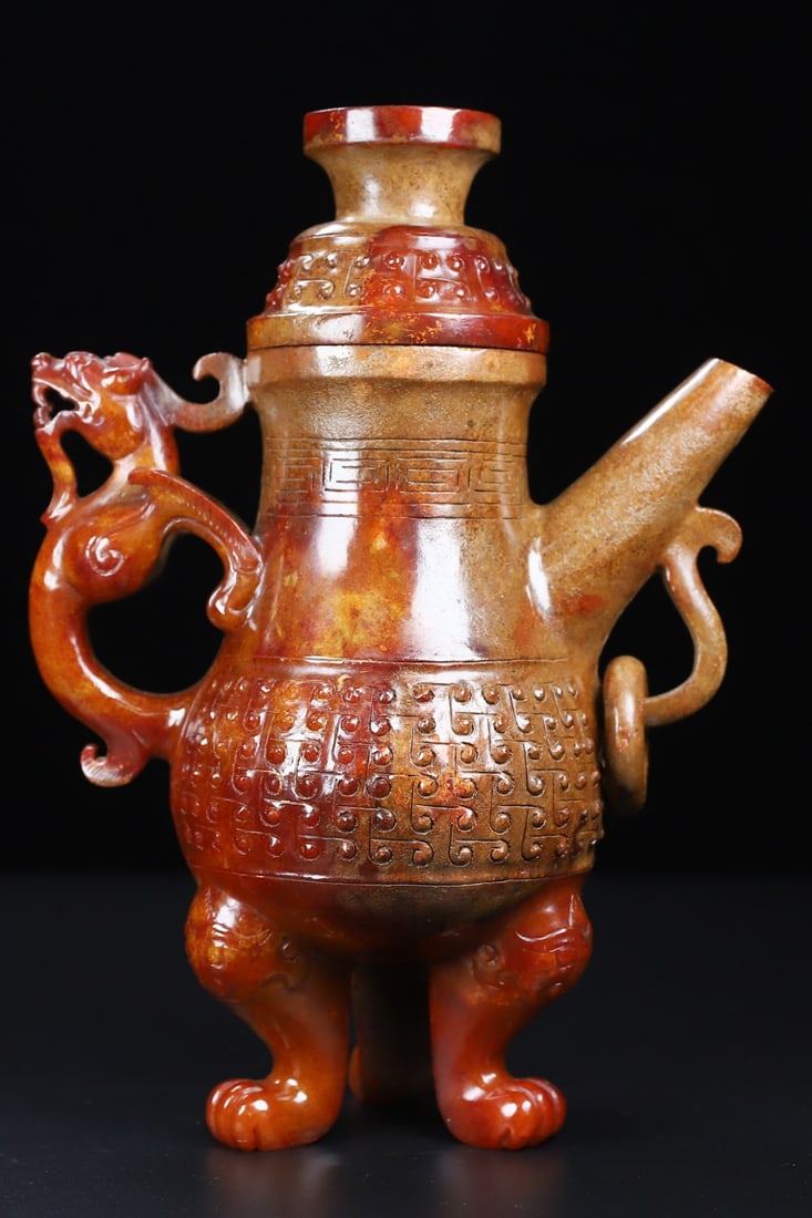 An Exquisite White Jade Tripod Ewer Cup - 6