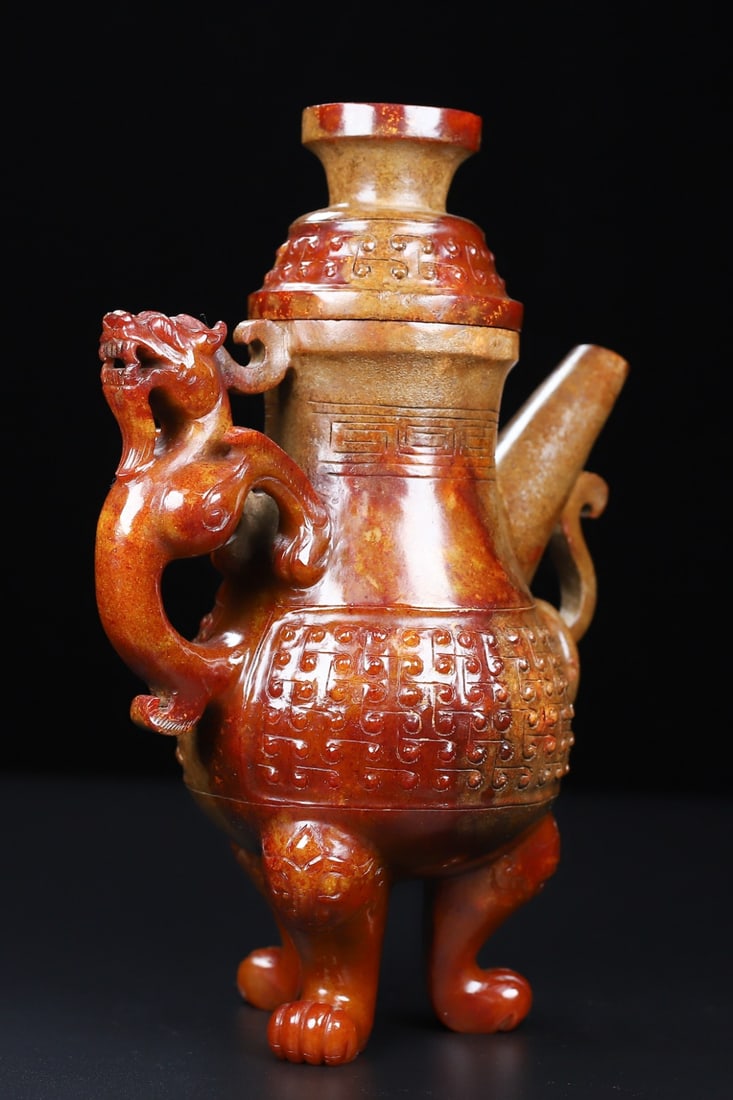 An Exquisite White Jade Tripod Ewer Cup - 8