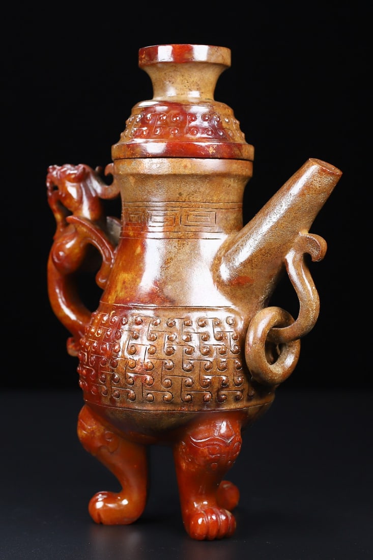 An Exquisite White Jade Tripod Ewer Cup - 9