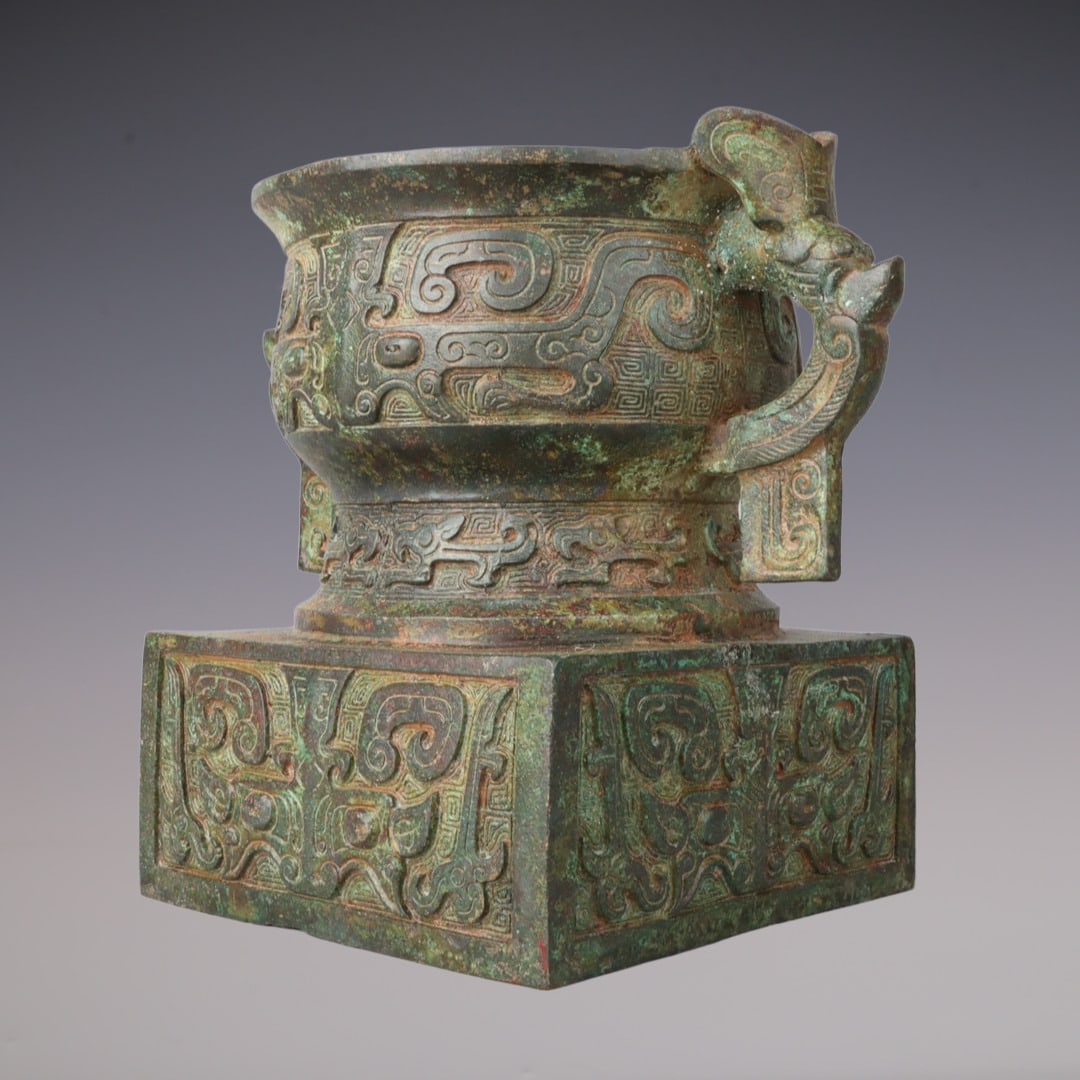 An Exquisite Bronze Beast-Face Pattern Double-Ears Censer - 6
