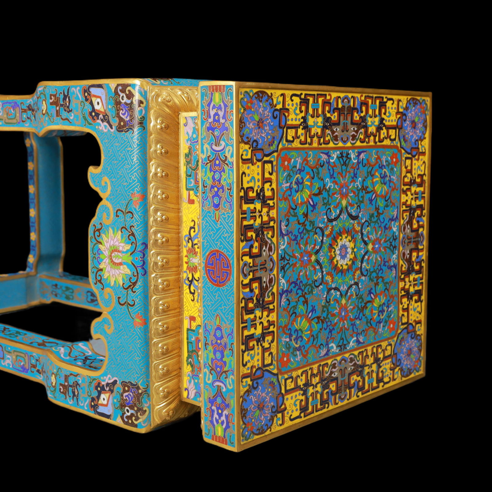 A Exquisite A pair of Cloisonne Beast-Face Pattern Flower Pattern Stool - 15