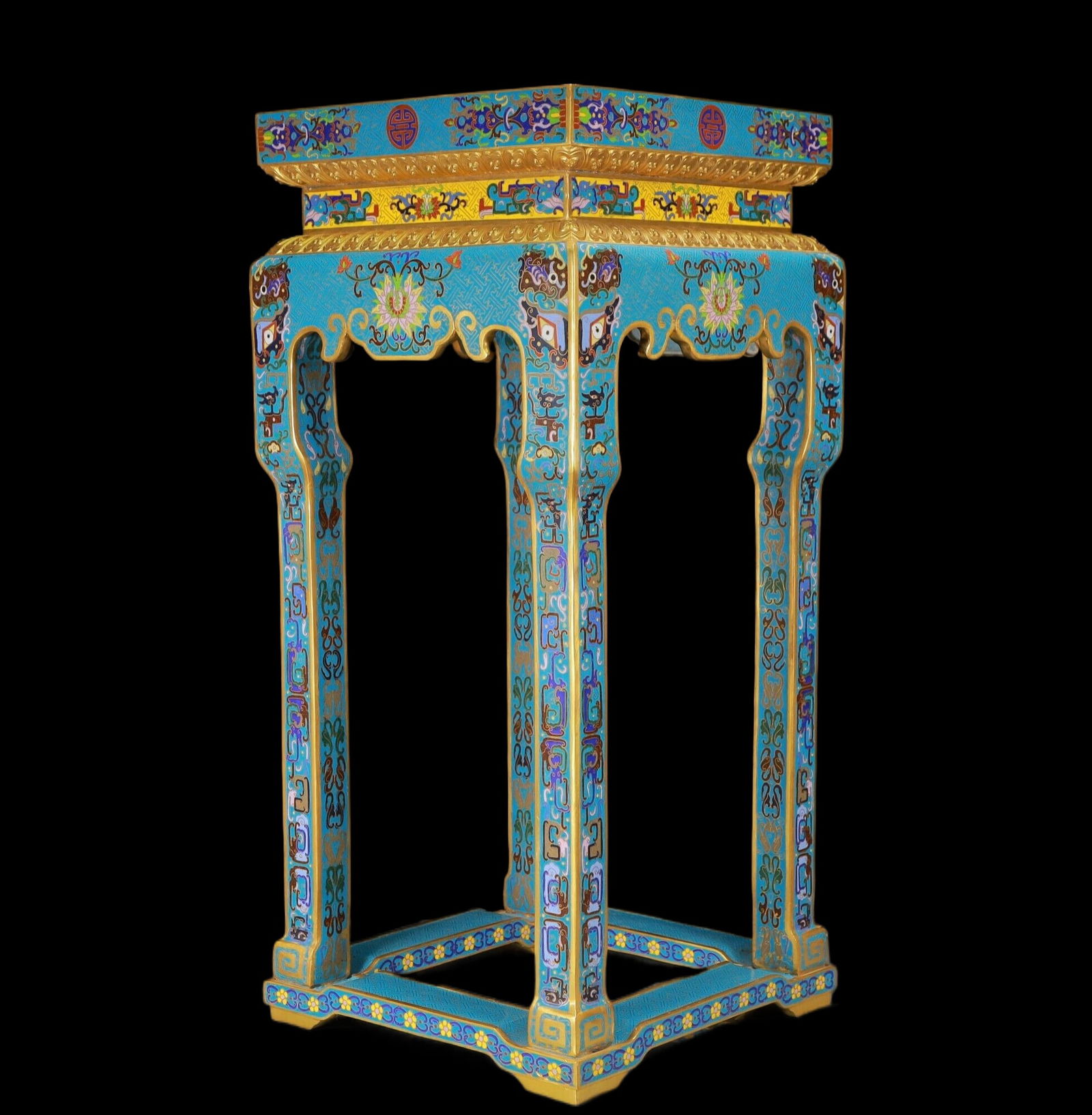 A Exquisite A pair of Cloisonne Beast-Face Pattern Flower Pattern Stool - 5