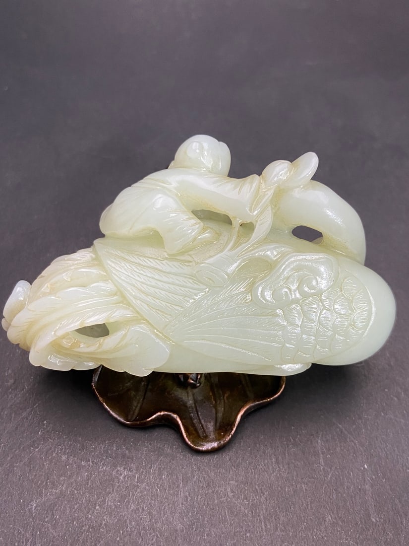 An Exquisite White Jade Figure Pattern Goose Hand Piece - 4