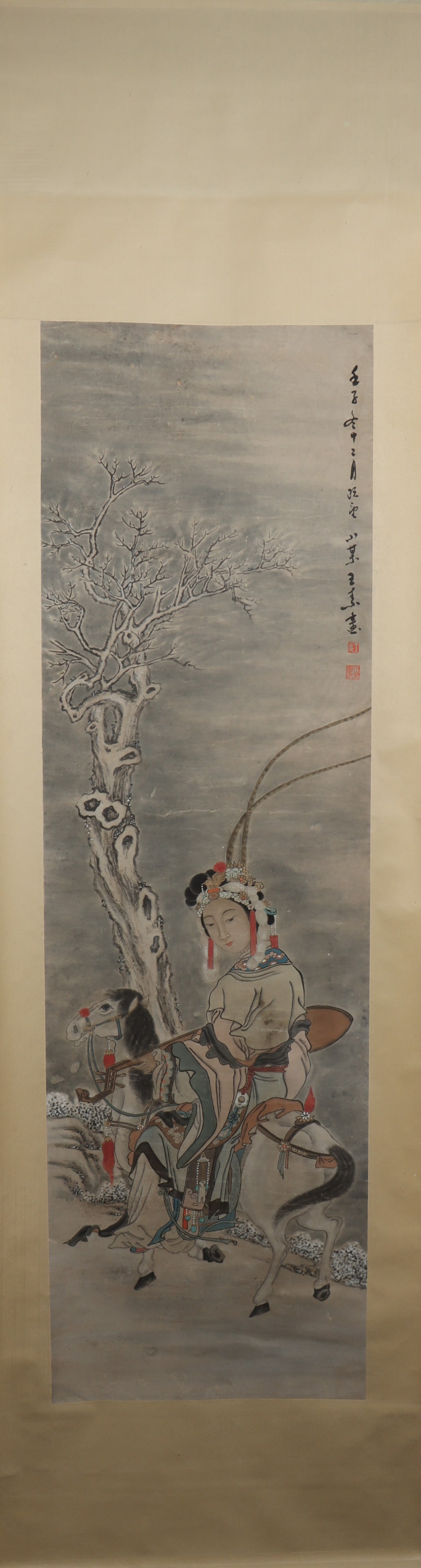 A Chinese Vertical Scroll Ink Painting of Character and Story on Paper (1 of 5)
