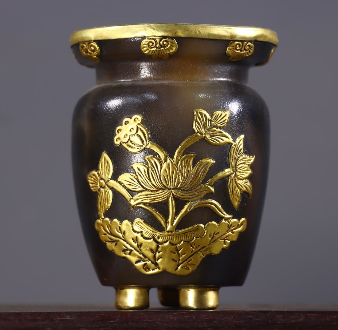 An Exquisite Agate Cover with Gold Flower Pattern Jar - 3