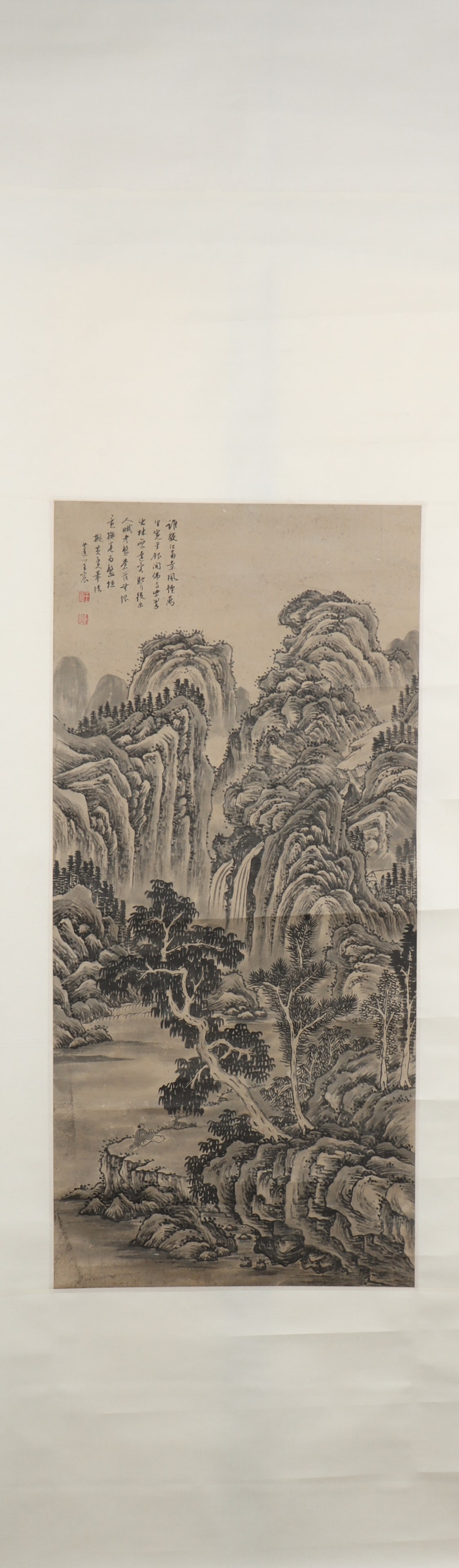 A Chinese Vertical Scroll Ink Painting of Landscape on Paper (1 of 4)
