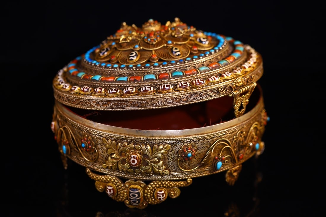 An Exquisite Silver Inlaid Gems Flower Pattern Box - 5