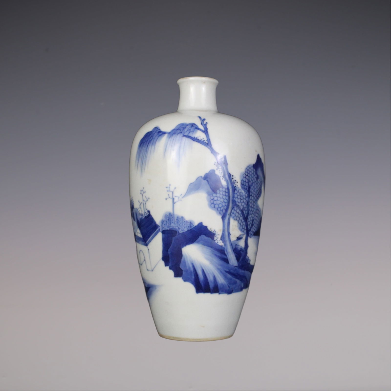 An Exquisite Blue and White Landscape Pattern Vase: An Exquisite Blue and White Landscape Pattern Vase Qing Dynasty, China Kangxi Six-character Mark Size:22cmx6.5cm (The Dimensions Of All Batches Are Manually Measured.If You Need More Detailed