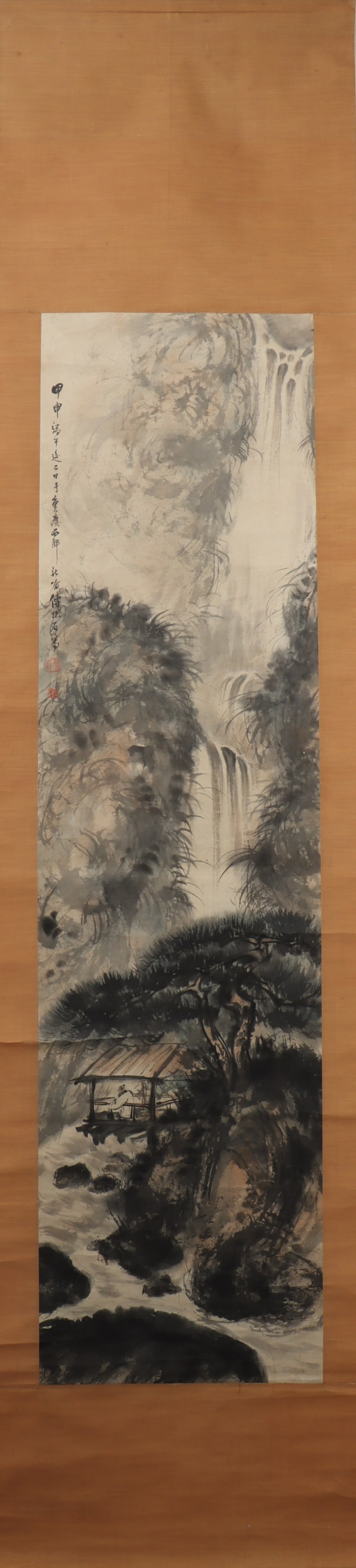 A Chinese Vertical Scroll Ink Painting of Landscape on Paper: A Chinese Vertical Scroll Ink Painting of Landscape on Paper Fu baoshi Size:124cmx32cm (The Dimensions Of All Batches Are Manually Measured.If You Need More Detailed Information, Please Contact Our