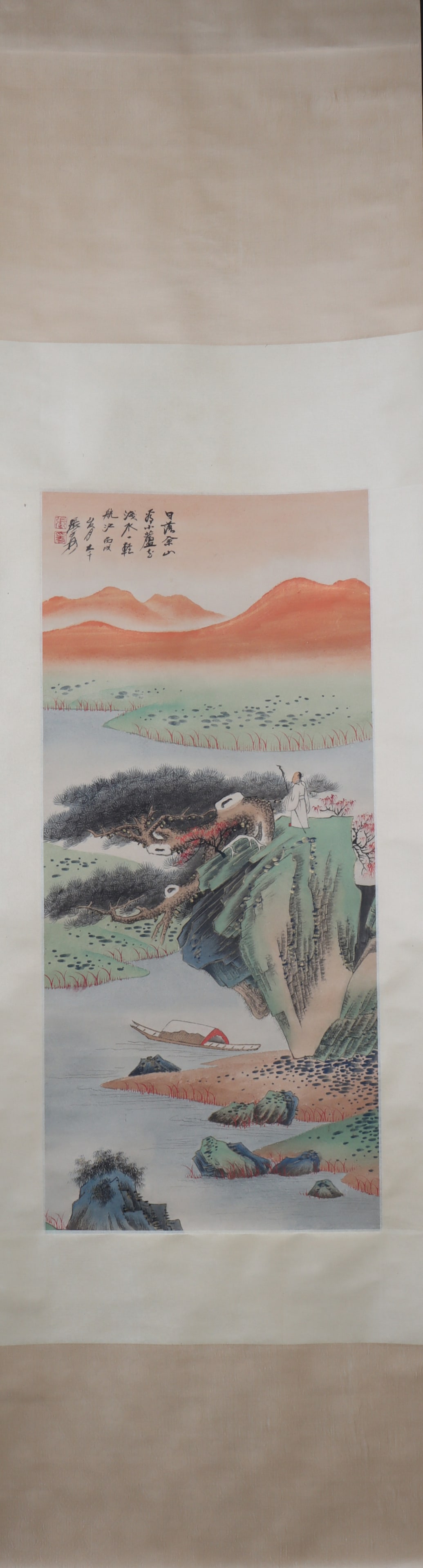 A Chinese Vertical Scroll Ink Painting of Landscape on Paper: A Chinese Vertical Scroll Ink Painting of Landscape on Paper Zhang daqian Size:88cmx39cm (The Dimensions Of All Batches Are Manually Measured.If You Need More Detailed Information, Please Contact