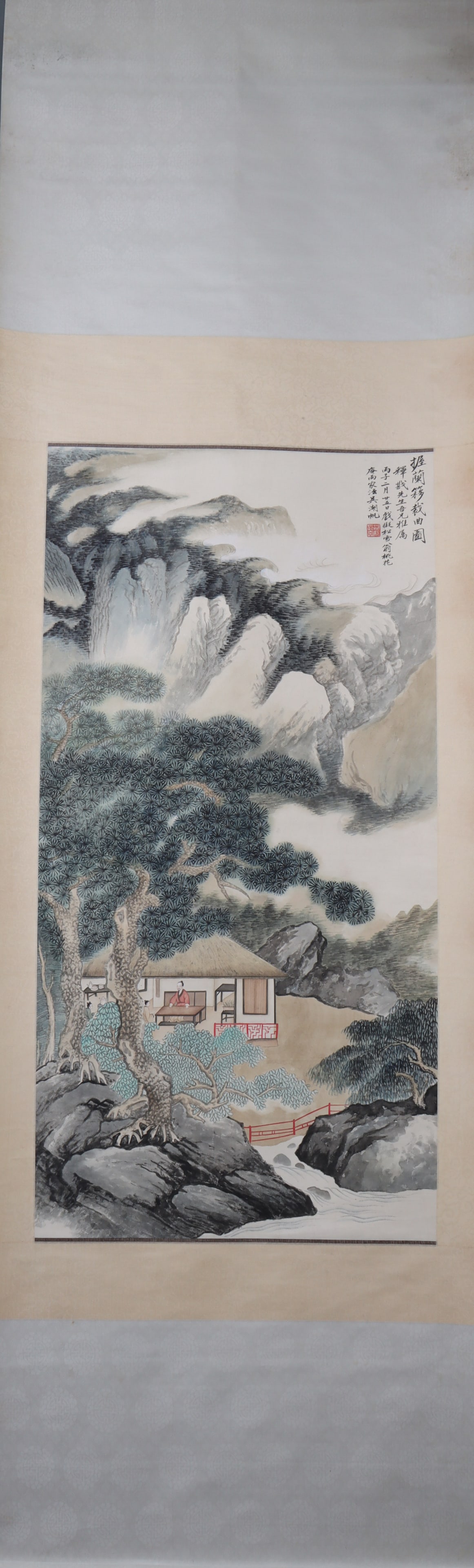 A Chinese Vertical Scroll Ink Painting of Landscape on Paper (1 of 5)