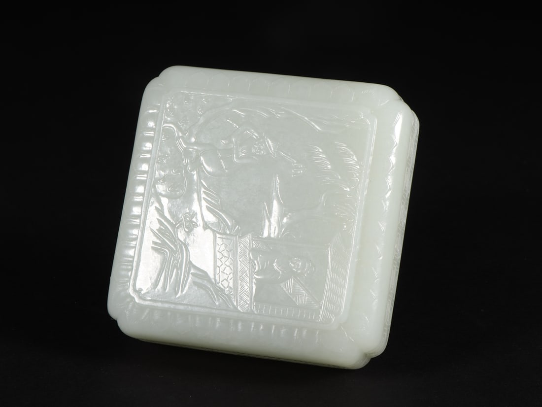 An Exquisite White Jade Character and Story Pattern Box (1 of 9)
