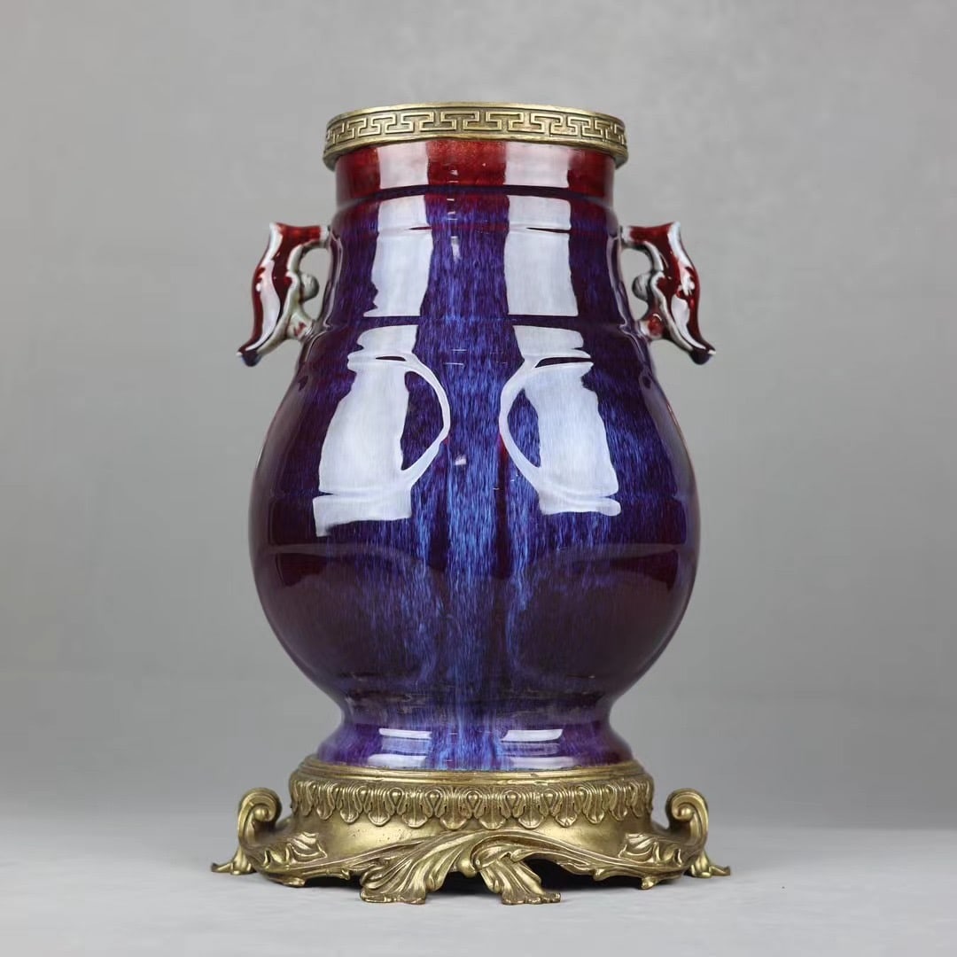 An Exquisite Flambe Glazed Inlaid Bronze Double-Ears Vase (1 of 8)