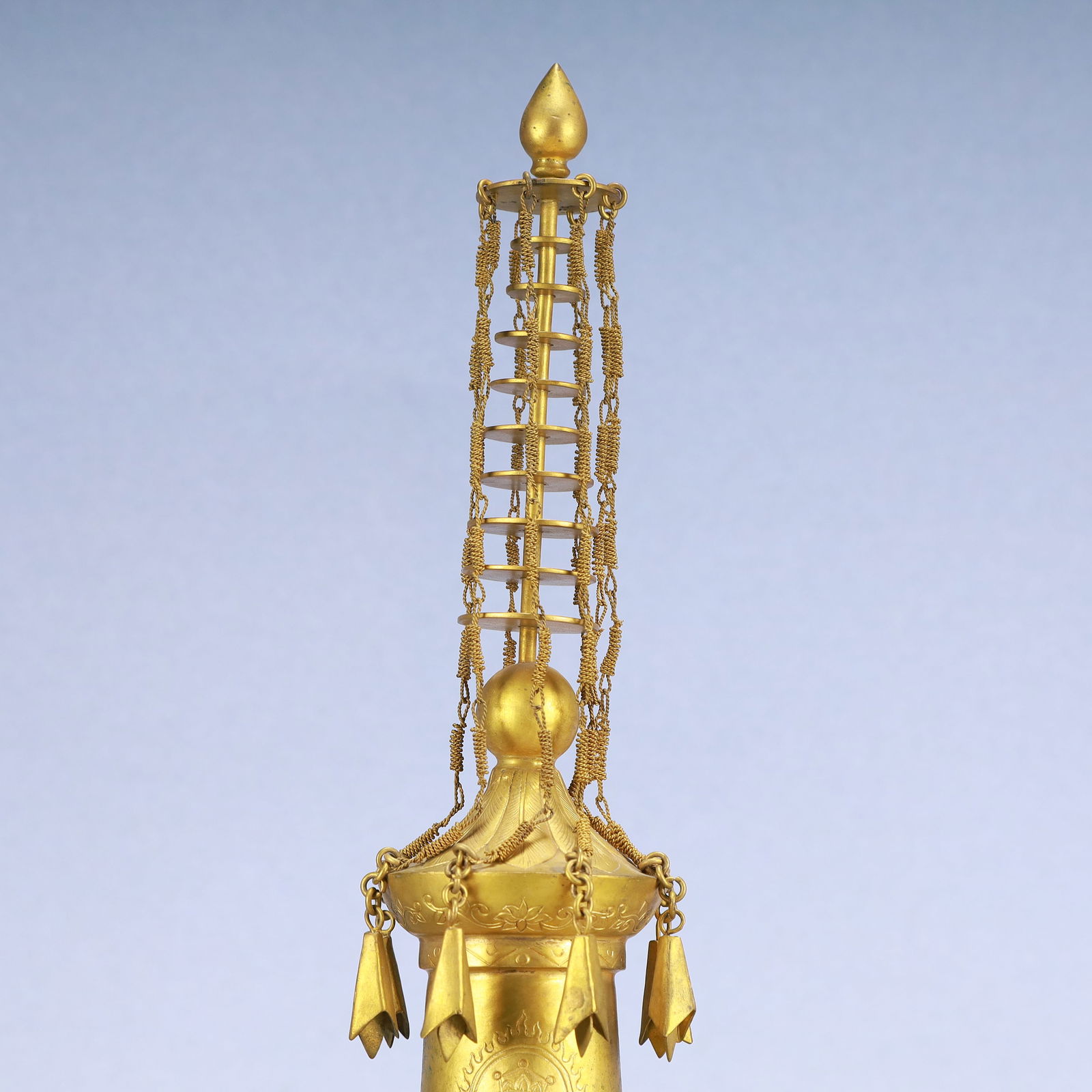 A Exquisite Gilt Bronze Buddha statue Pattern Pagoda - 2