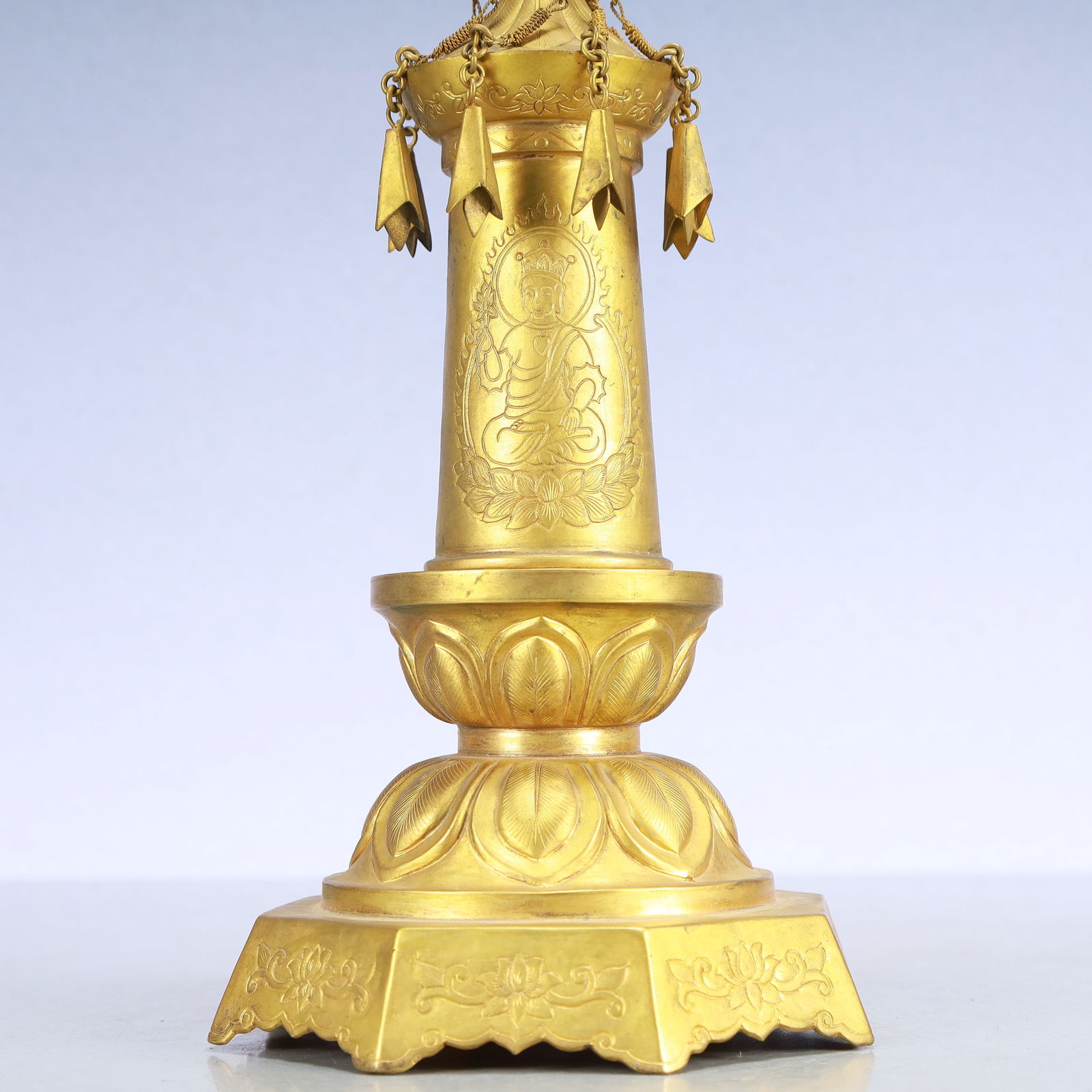 A Exquisite Gilt Bronze Buddha statue Pattern Pagoda - 3