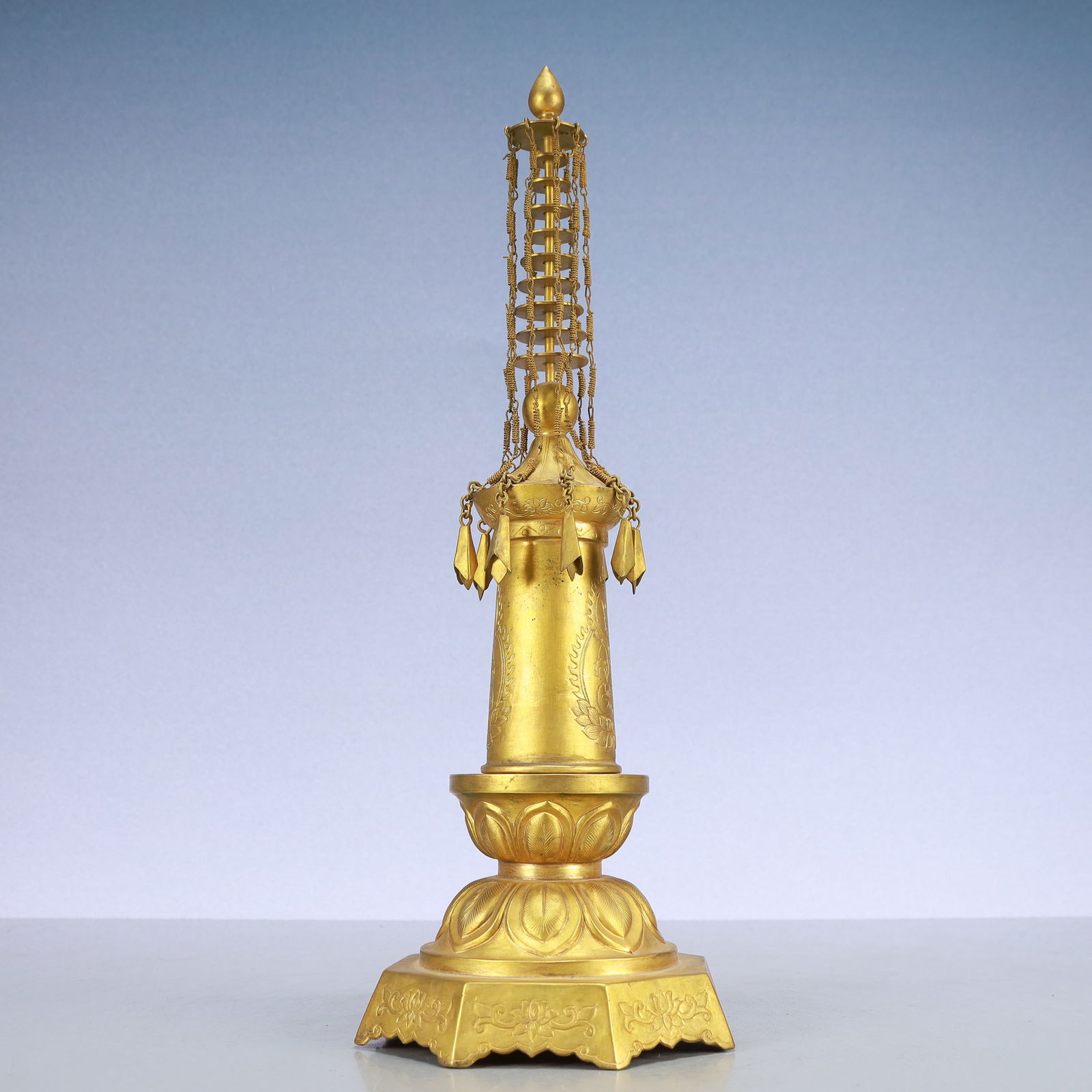 A Exquisite Gilt Bronze Buddha statue Pattern Pagoda - 4