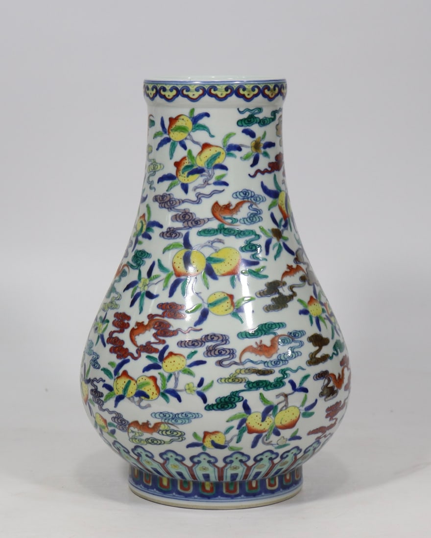 An Exquisite Doucai Bats and Peach Pattern Auspicious Cloud Pattern Vase - 2
