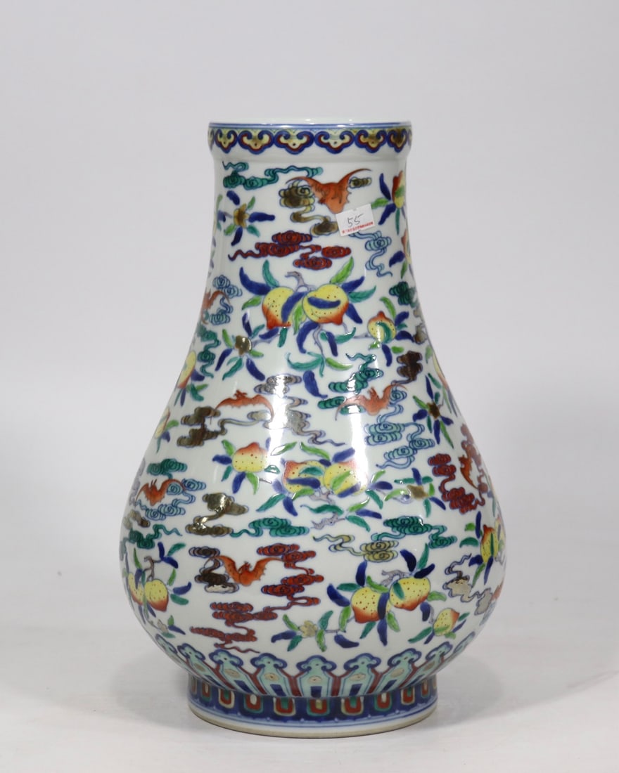 An Exquisite Doucai Bats and Peach Pattern Auspicious Cloud Pattern Vase - 3
