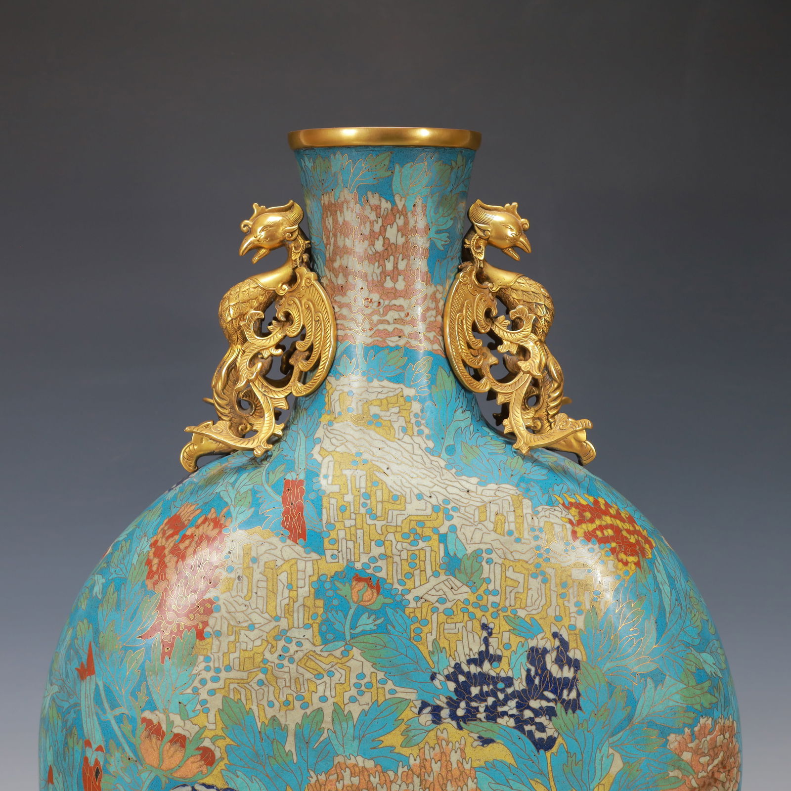 A Huge Cloisonne Chrysanthemum Pattern Phoenix-Ears Vase - 2