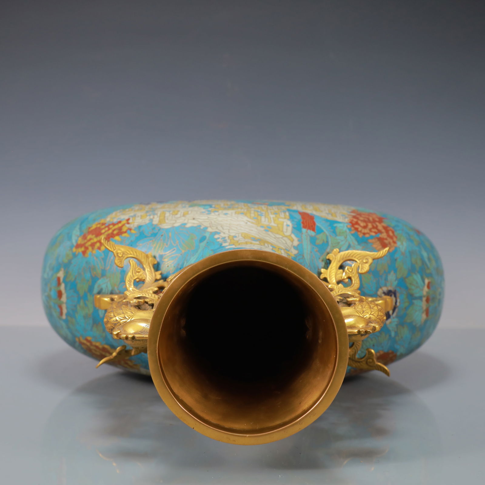 A Huge Cloisonne Chrysanthemum Pattern Phoenix-Ears Vase - 9