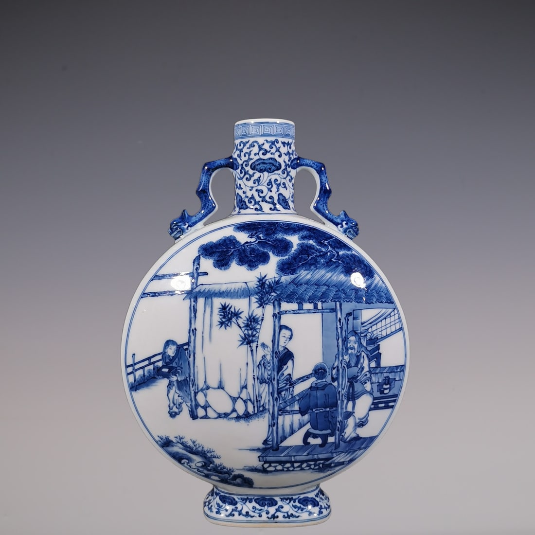 An Exquisite Blue and White Lotus Pattern Character and Story Pattern Double-Ears Vase: An Exquisite Blue and White Lotus Pattern Character and Story Pattern Double-Ears Vase Qing Dynasty, China Yongzheng Six-character Mark Size:32.5cmx23.5cm (The Dimensions Of All Batches Are