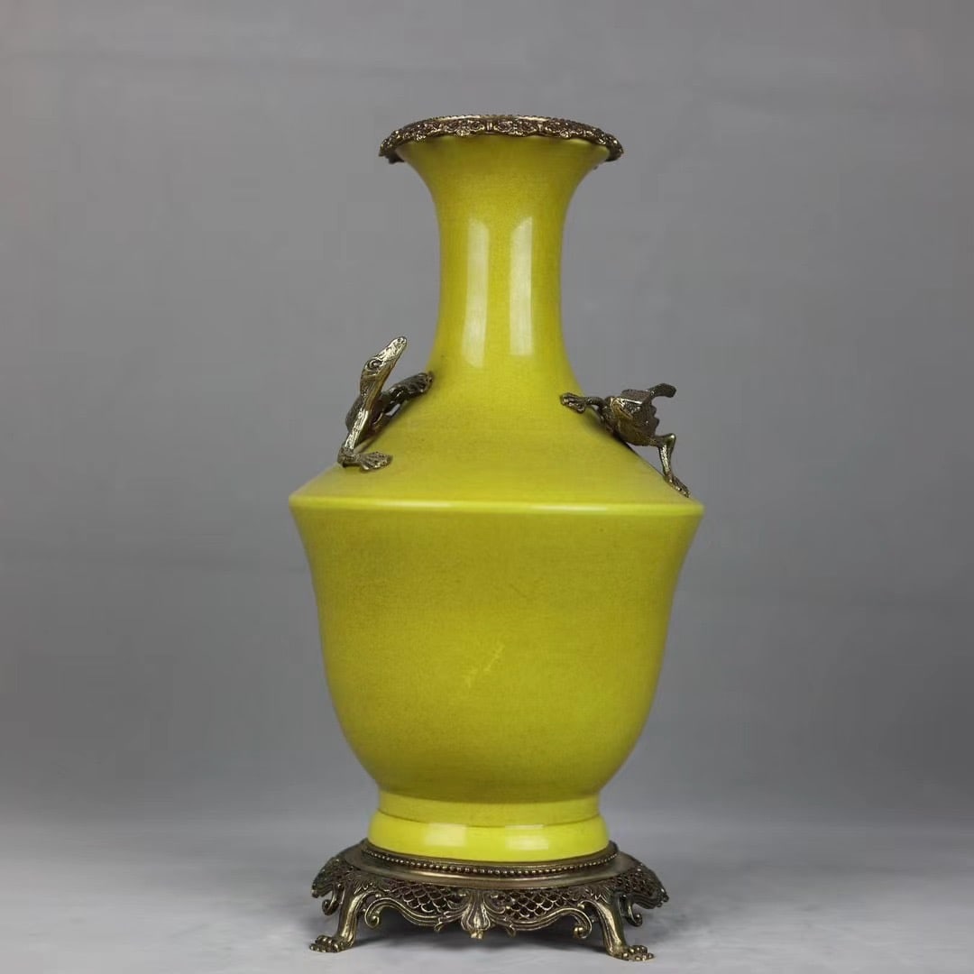 An Exquisite Yellow Glazed Inlaid Bronze Double-Ears Vase (1 of 9)