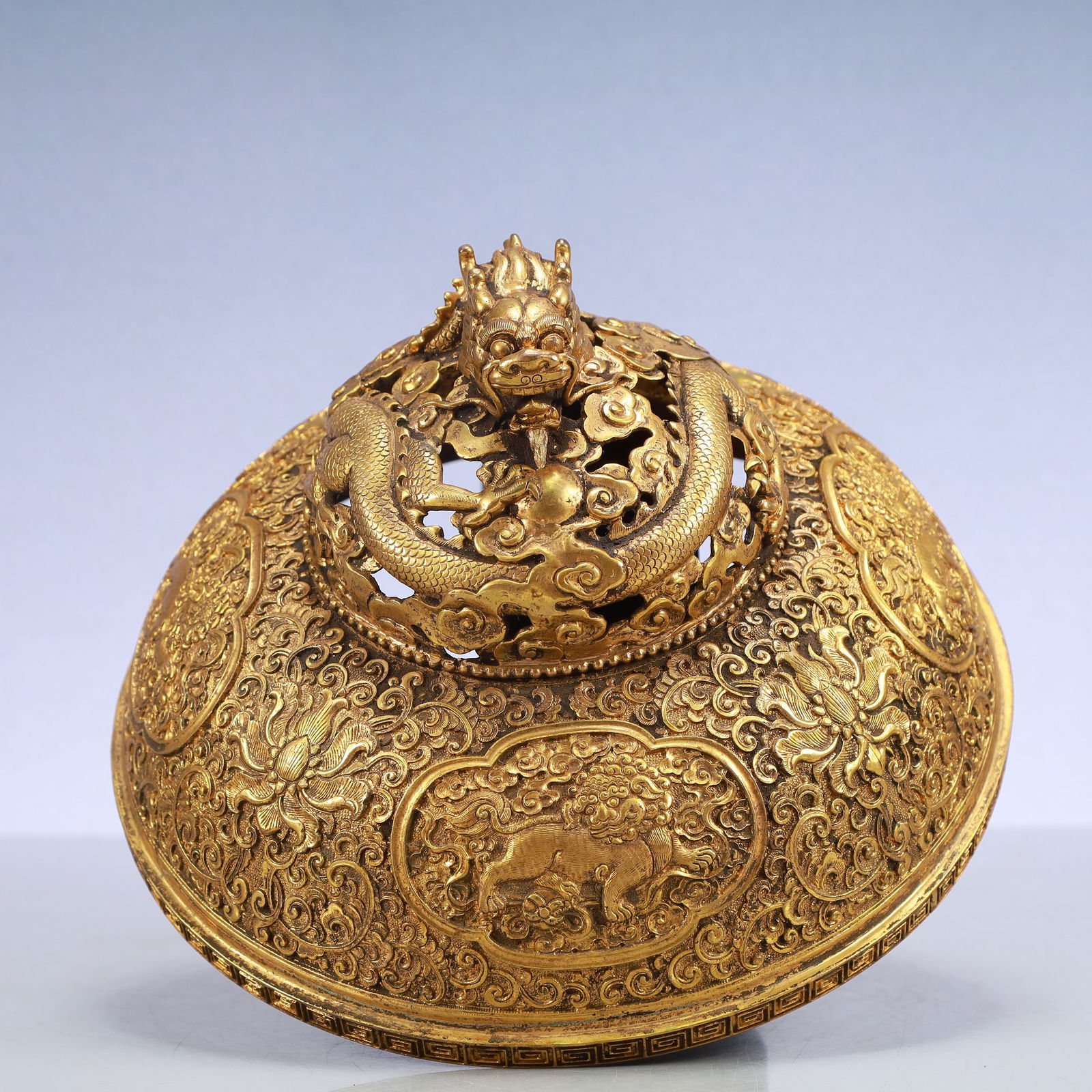 A Exquisite Gilt Bronze Lotus Pattern Lion Pattern Dragon Pattern Censer - 7