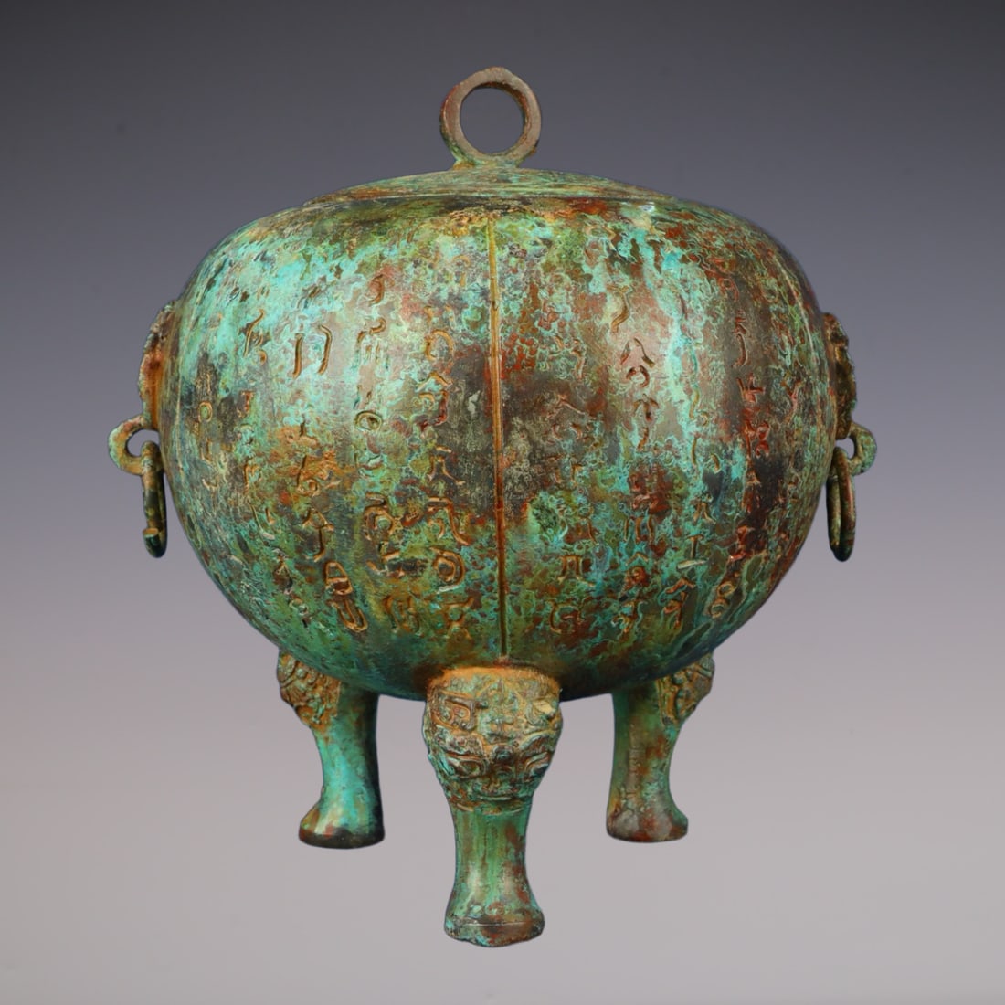 An Exquisite Bronze With Inscription Double-Ears and Tripod Censer (1 of 9)