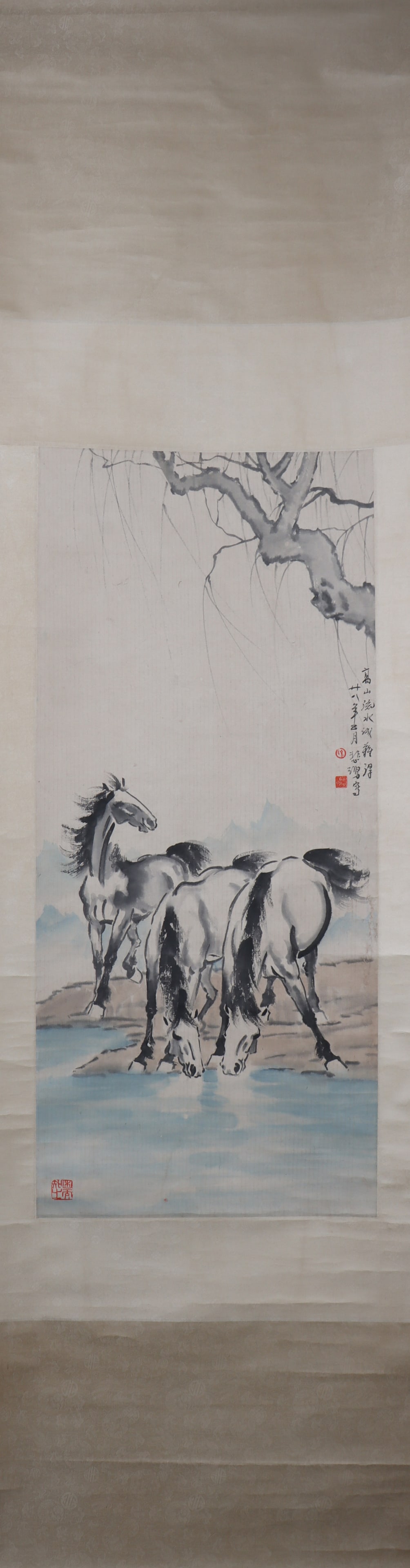 A Chinese Vertical Scroll Ink Painting of Horse on Paper (1 of 5)