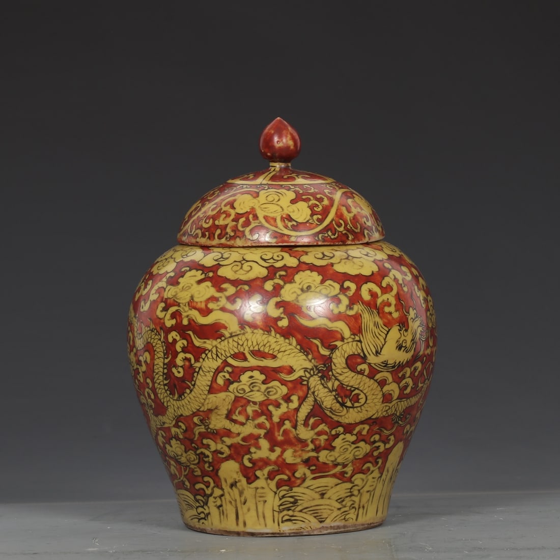 An Exquisite Red Glazed Dragon Pattern Seawater Pattern Lotus Pattern Jar - 7