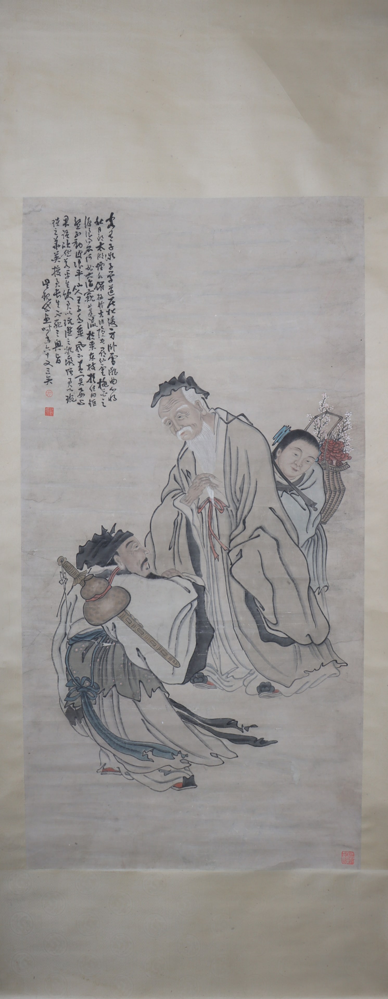 A Chinese Vertical Scroll Ink Painting of Character and Story on Paper (1 of 5)