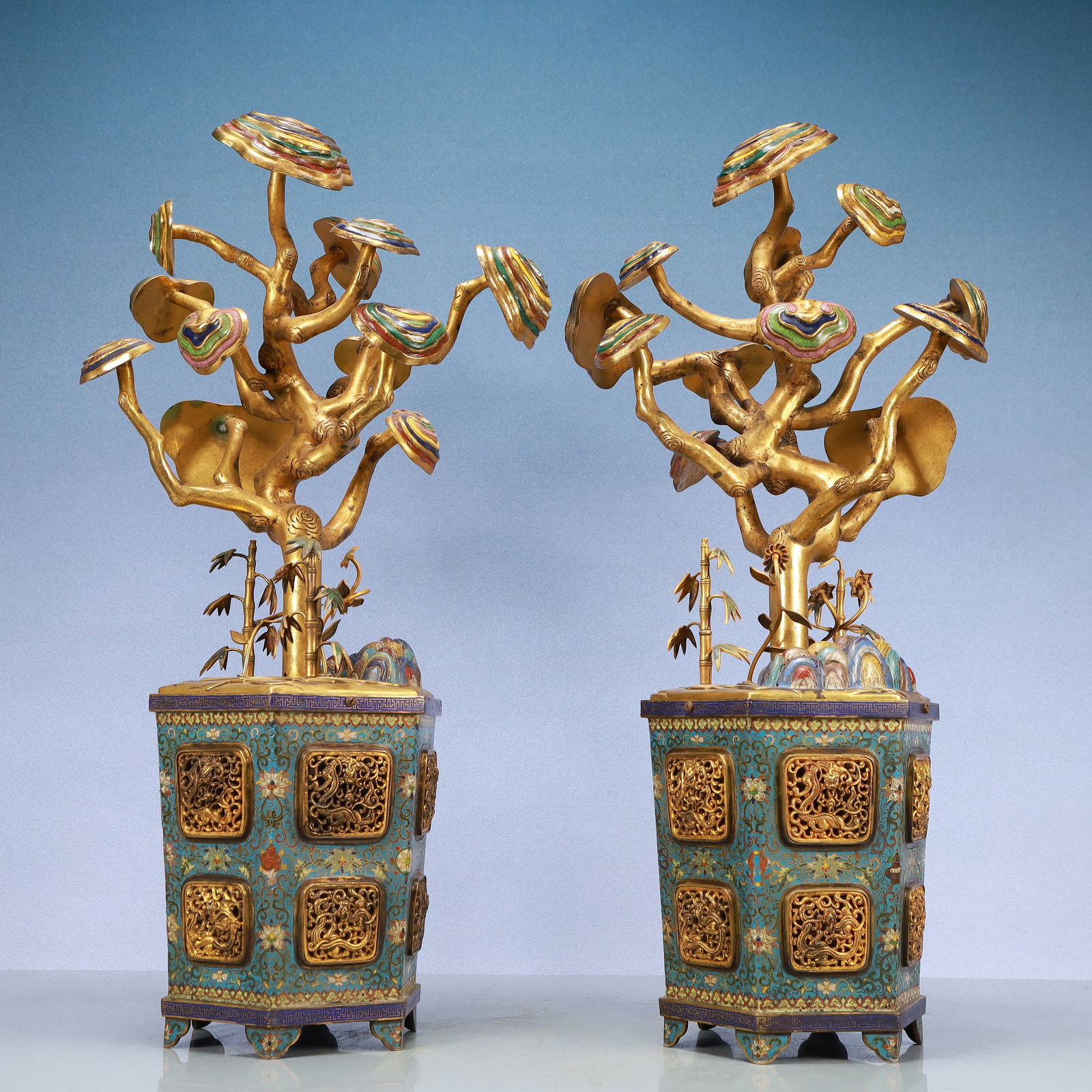 A Exquisite A pair of Cloisonne Lotus Pattern Bonsai Ornament (1 of 15)