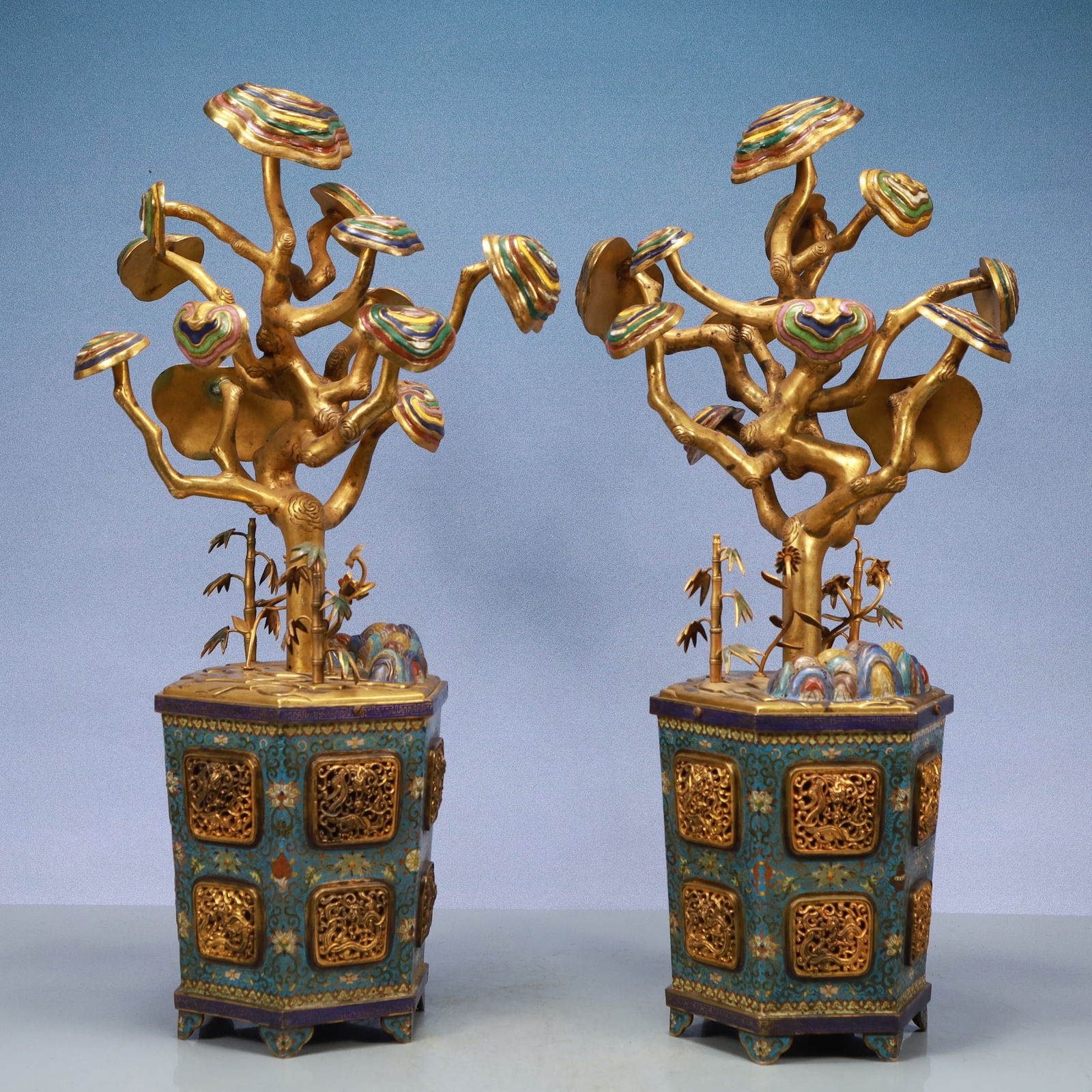 A Exquisite A pair of Cloisonne Lotus Pattern Bonsai Ornament - 2