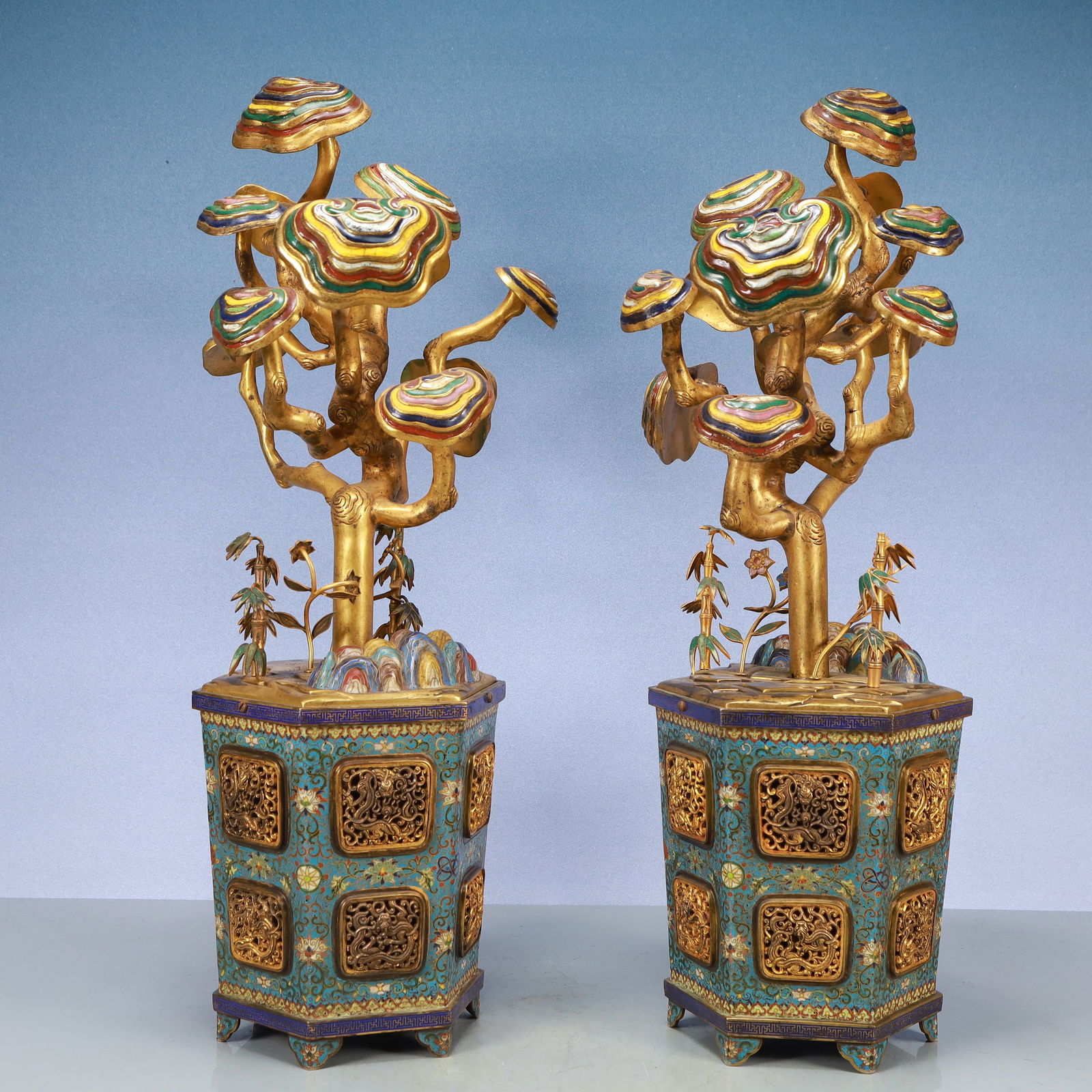 A Exquisite A pair of Cloisonne Lotus Pattern Bonsai Ornament - 3