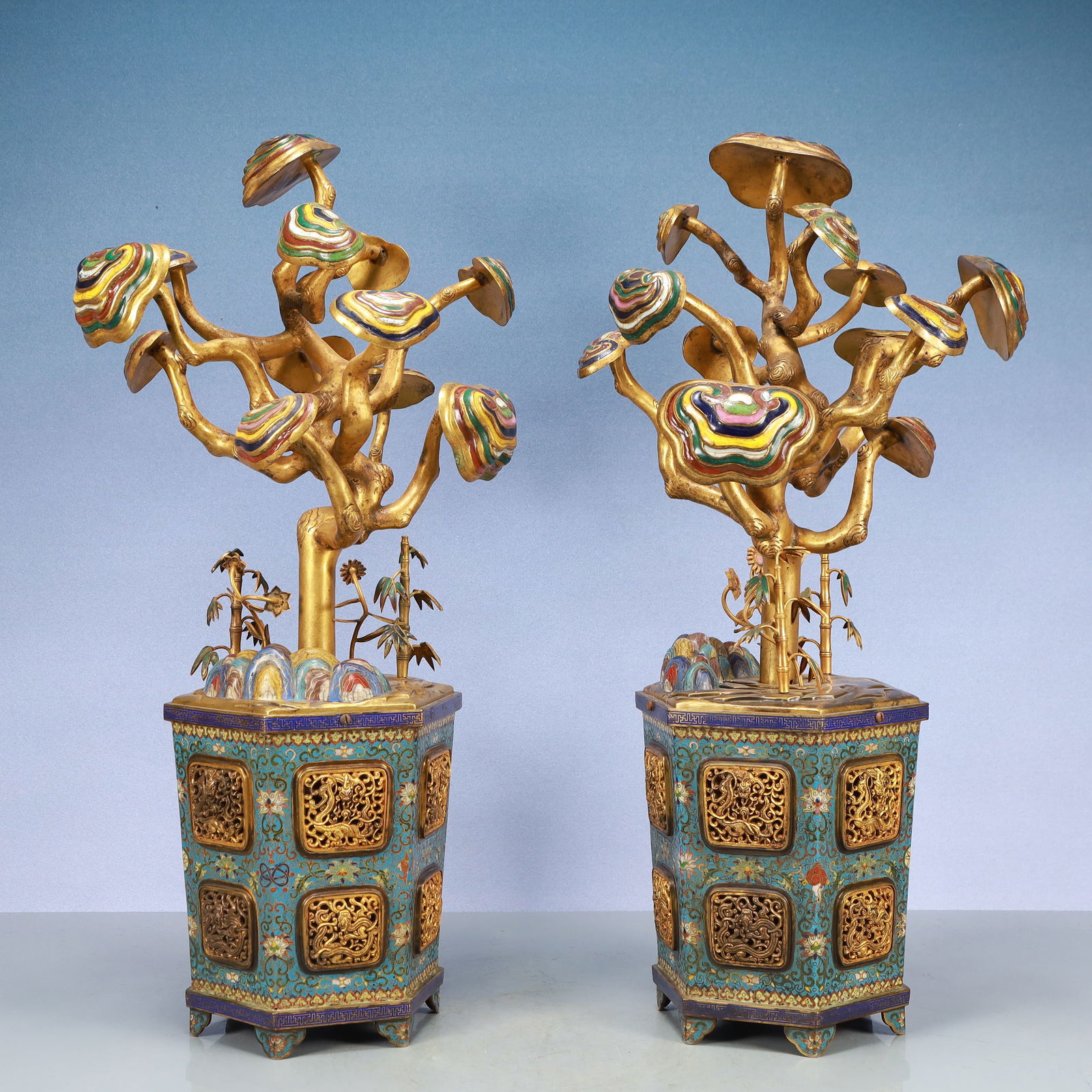A Exquisite A pair of Cloisonne Lotus Pattern Bonsai Ornament - 4
