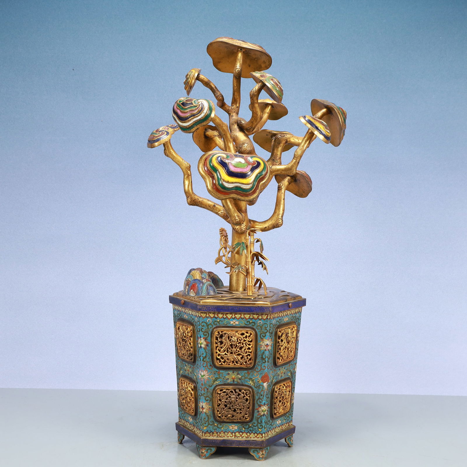 A Exquisite A pair of Cloisonne Lotus Pattern Bonsai Ornament - 5