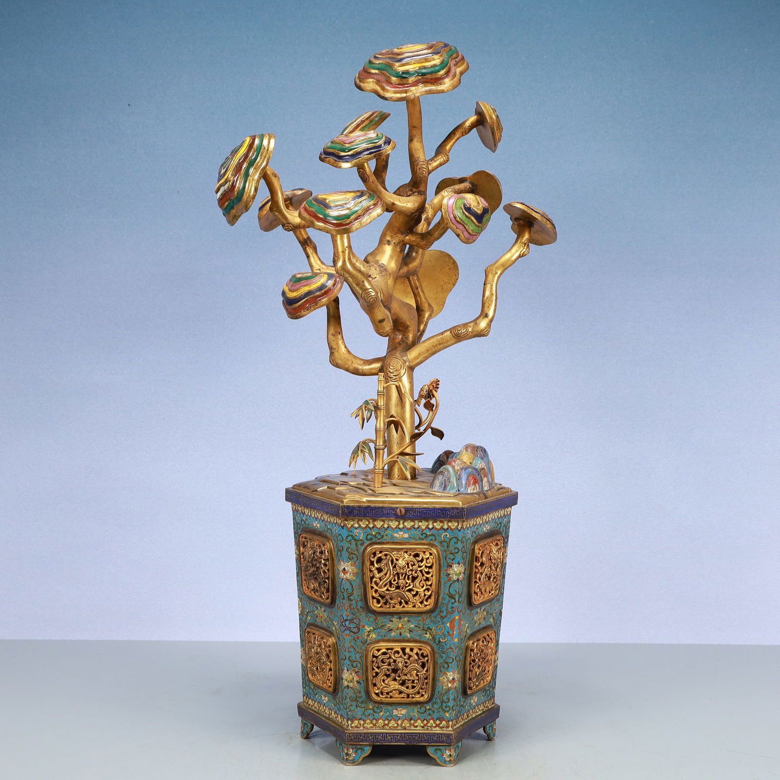 A Exquisite A pair of Cloisonne Lotus Pattern Bonsai Ornament - 7