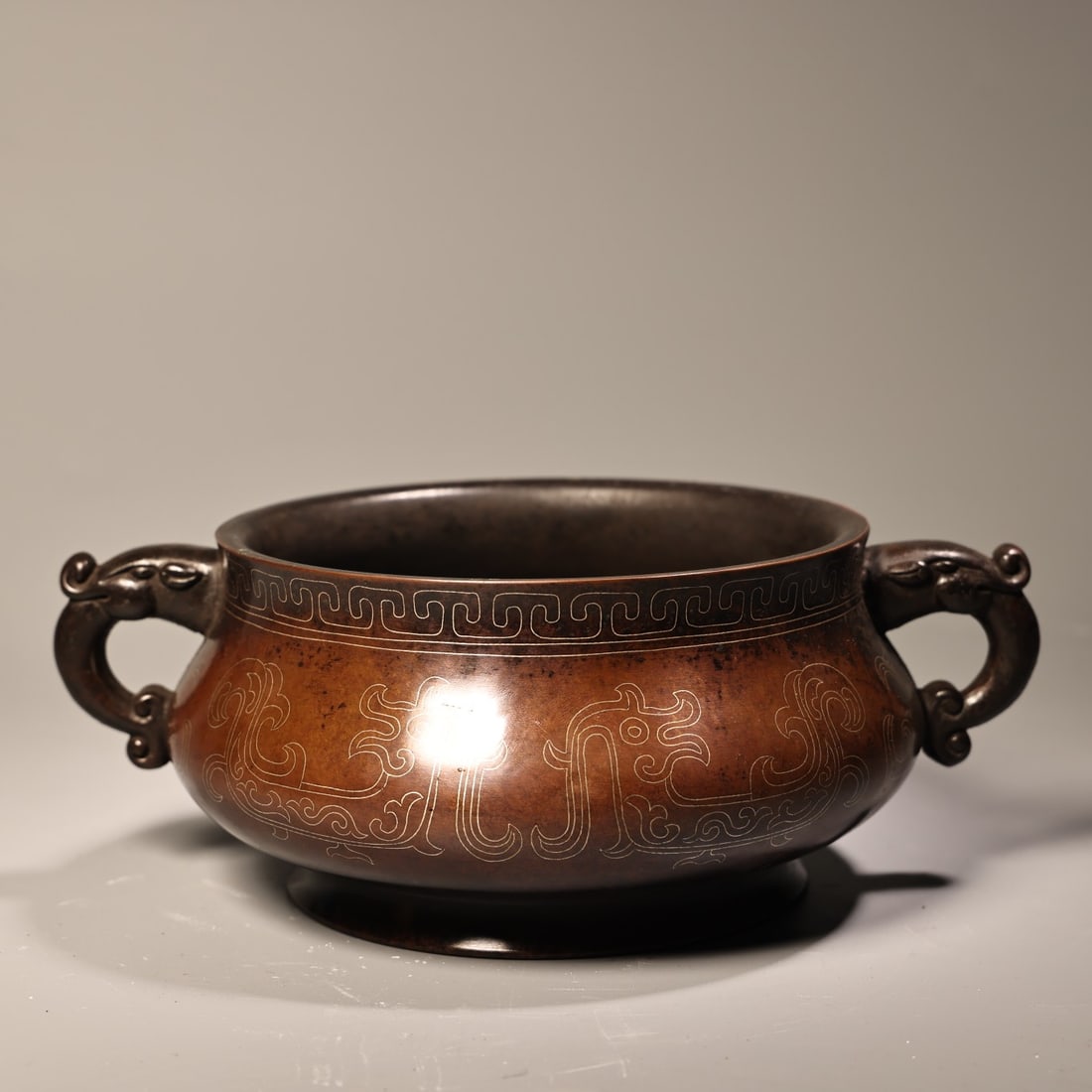 A fine pure copper pure copper full copper high relief engraving inlaid silver filigree incense (1 of 10)