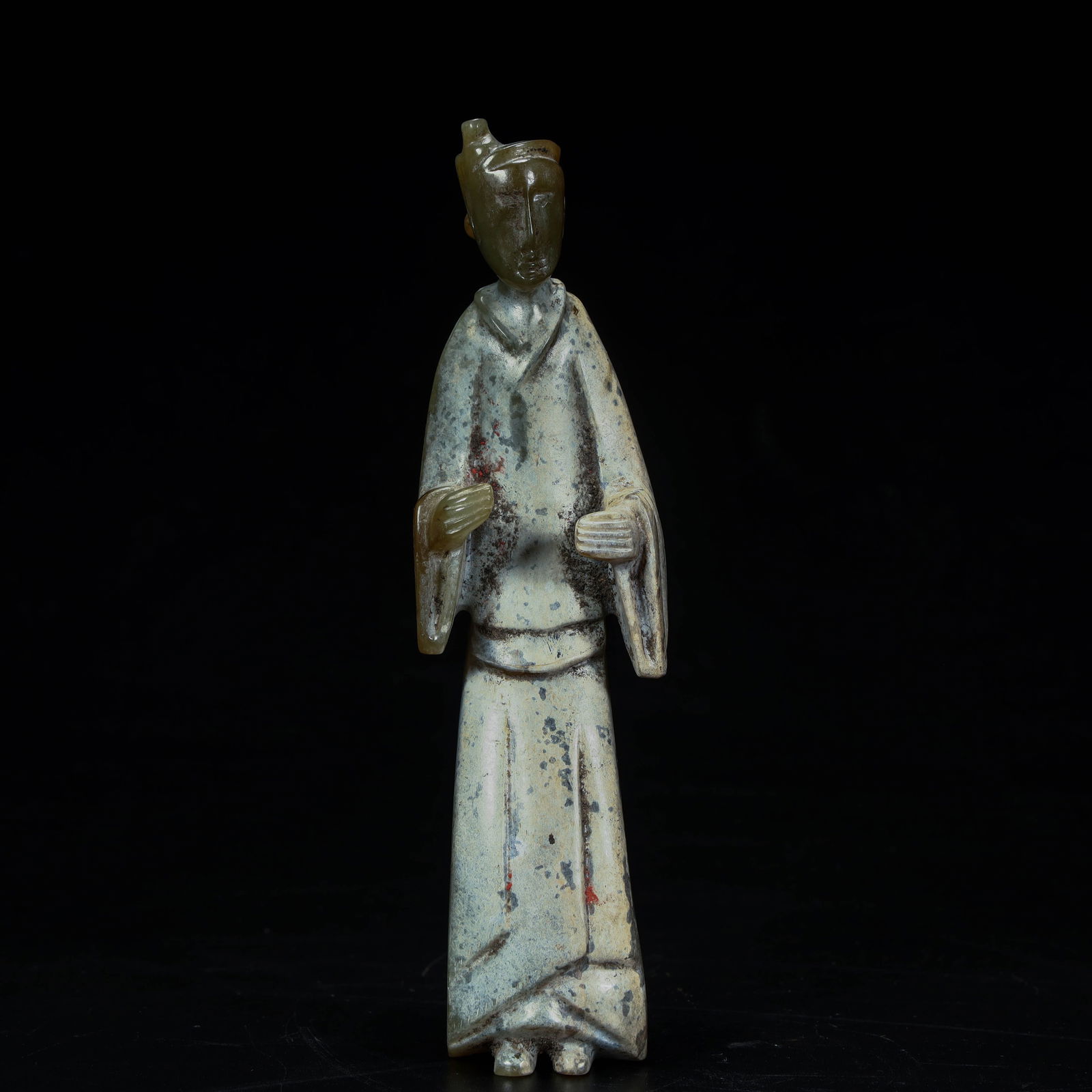 A jade man of the Qing Dynasty: Yuli people of the Qing Dynasty Size: H:14.5cm L: 4cm W:3.5cm W:230g (The Dimensions Of All Batches Are Manually Measured.If You Need More Detailed Information, Please Contact Our